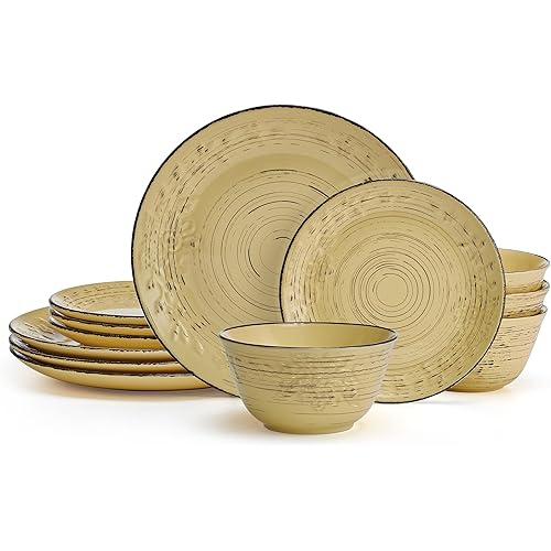 Pfaltzgraff Trellis Sunflower 12 Piece Dinnerware Set, Service for 4, Yellow