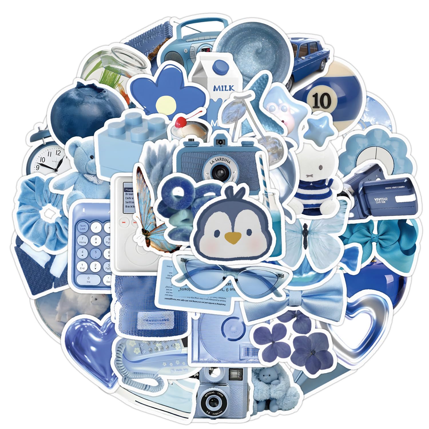 50Pcs Girl's Blue Aesthetic Stickers Cute Stickers for Laptop Phone Skateboard Water Bottles Kawaii Stickers for Girls Boys Students Teens Waterproof Vinyl VSCO Stickers (Blue Style)