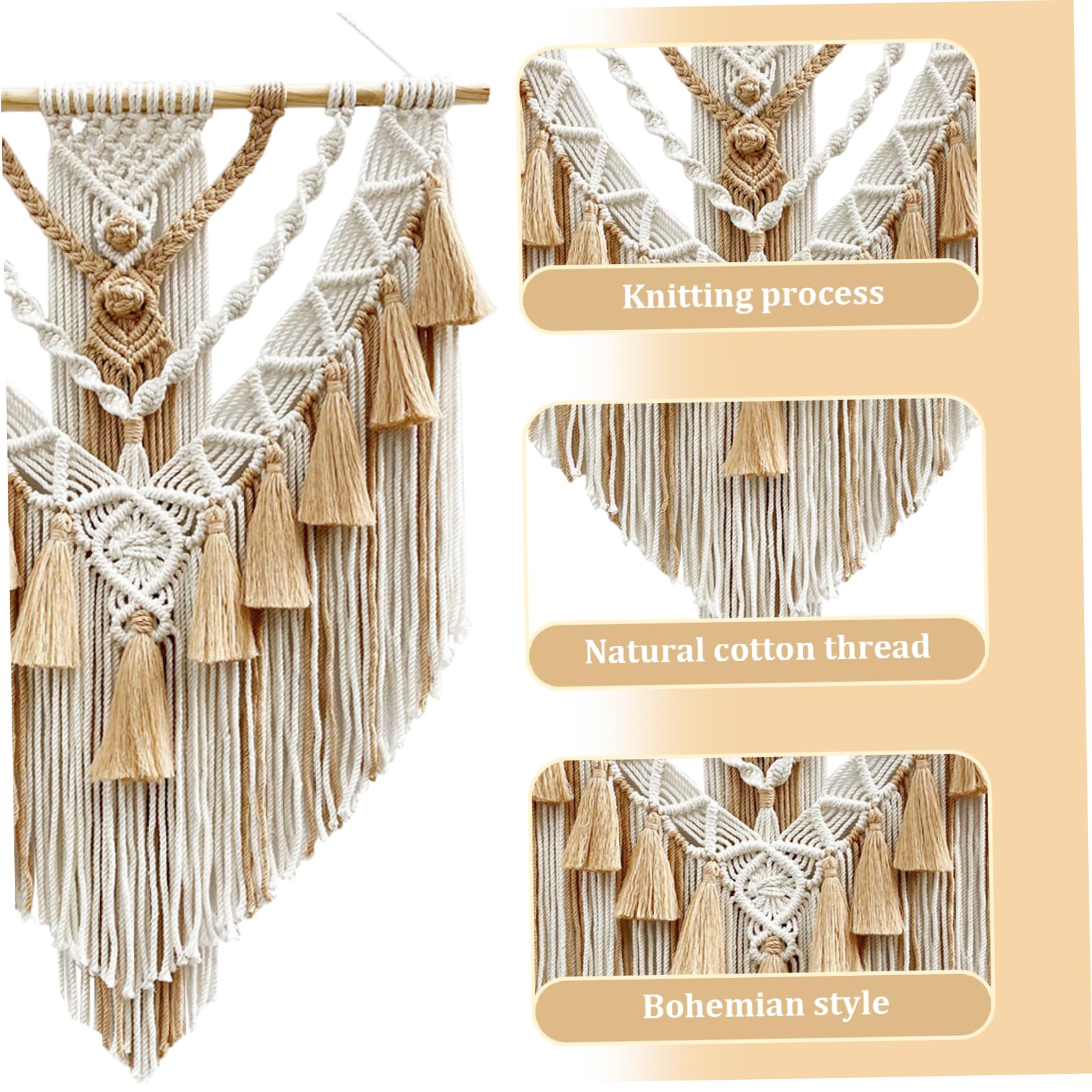 Macrame Wandbehang Natürlicher Baumwollfaden Macrame Wanddekoration mit Quaste Rustikal Webteppich Wandkunst für Schlafzimmer Wohnzimmer Wohnung Kinderzimmer Khaki 21,7x29,5 Zoll