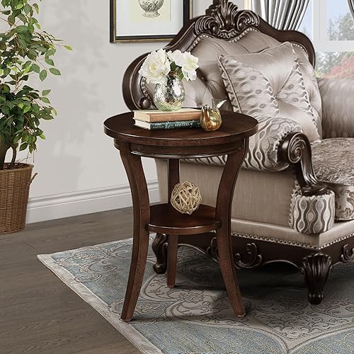Miniatura 5 de YWUFUART Mesa auxiliar redonda de madera vintage de 16 pulgadas para dormitorio, sala de estar, hogar (espresso)