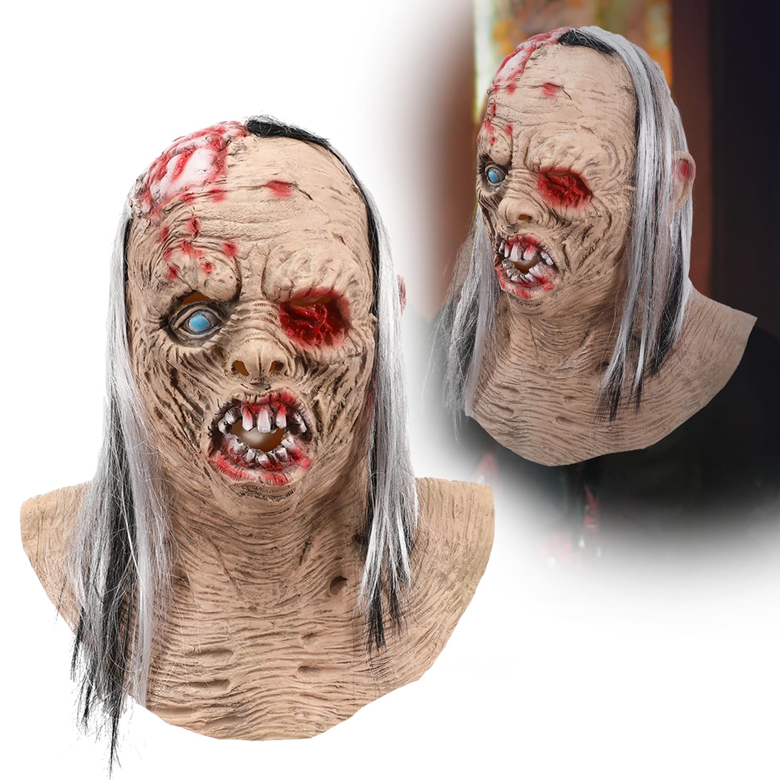Horror Zombie Mask Adult Realistic Old Man Mask Halloween Cosplay Props