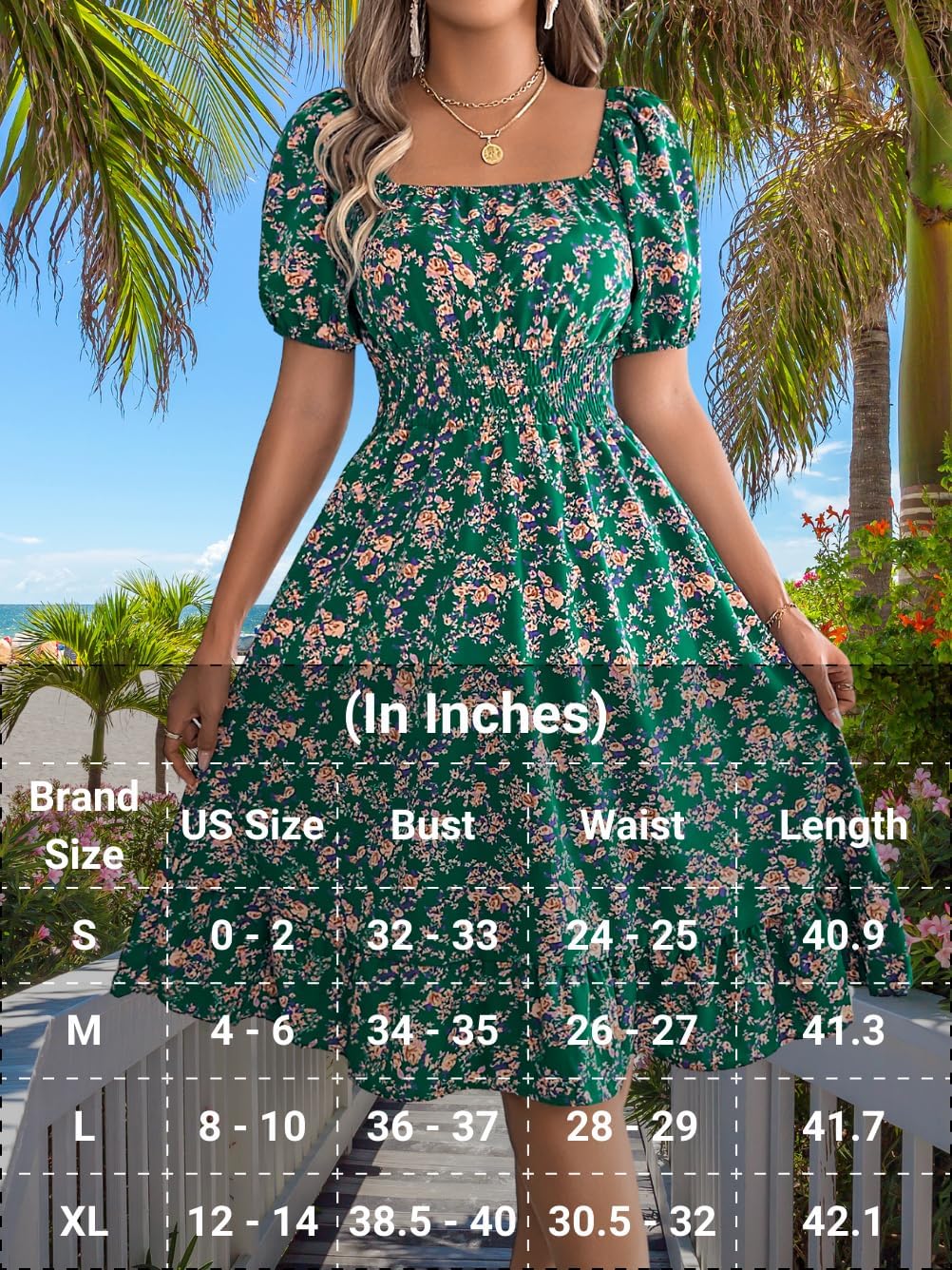 Floral Dress for Women, Puff Sleeve A Line, Spring Tea Party, Knee Length Casual Flowy Milkmaid Boho Flower - Image 6