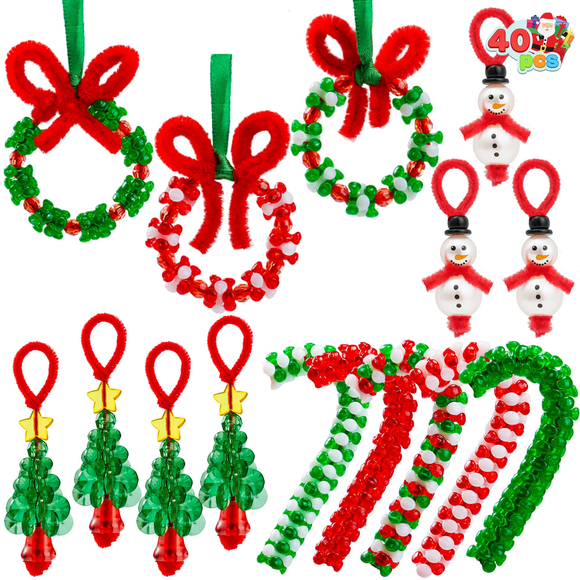 JOYIN Christmas Beaded Ornament Craft, Make Up to 40 Hanging Ornaments of Snowman, Christmas Tree, Candy Canes, and Wreaths for DIY Craft, Xmas Gift Holiday Party, Indoor Decoration(Age 14+)