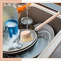 Vista 6 de Maxdot 4 cepillos de cocina con mango de madera de haya, mango de madera natural, cepillo de cerdas de fibra, cepillo de repuesto de 2 pulgadas