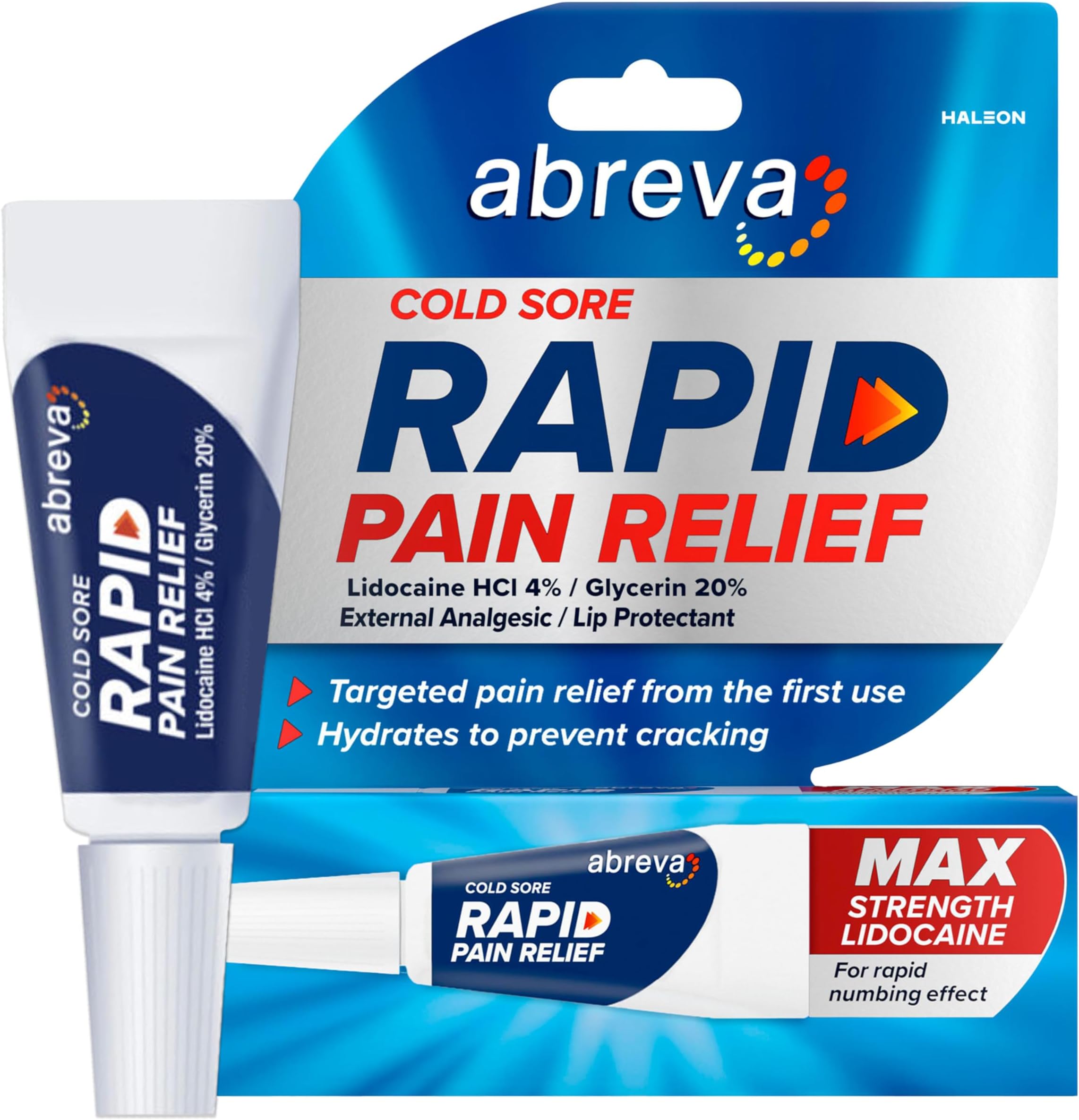 Abreva Cold Sore Treatment Rapid Pain Relief Cream - 1 Tube, 3 Grams