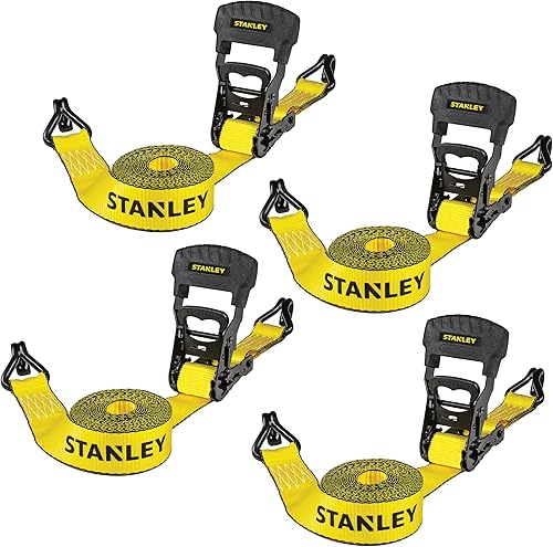 STANLEY S10074 - Correas de amarre con trinquete de 1.5 pulgadas x 16 pies, color negro/amarillo, seguridad de carga pesada (resistencia a la rotura