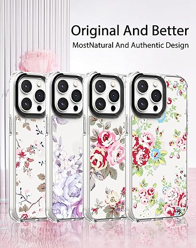 Miniatura 8 de Funda para iPhone 15 Pro Max, policarbonato transparente + TPU suave a prueba de golpes, diseño de flores Beatuy Design Case con protector de