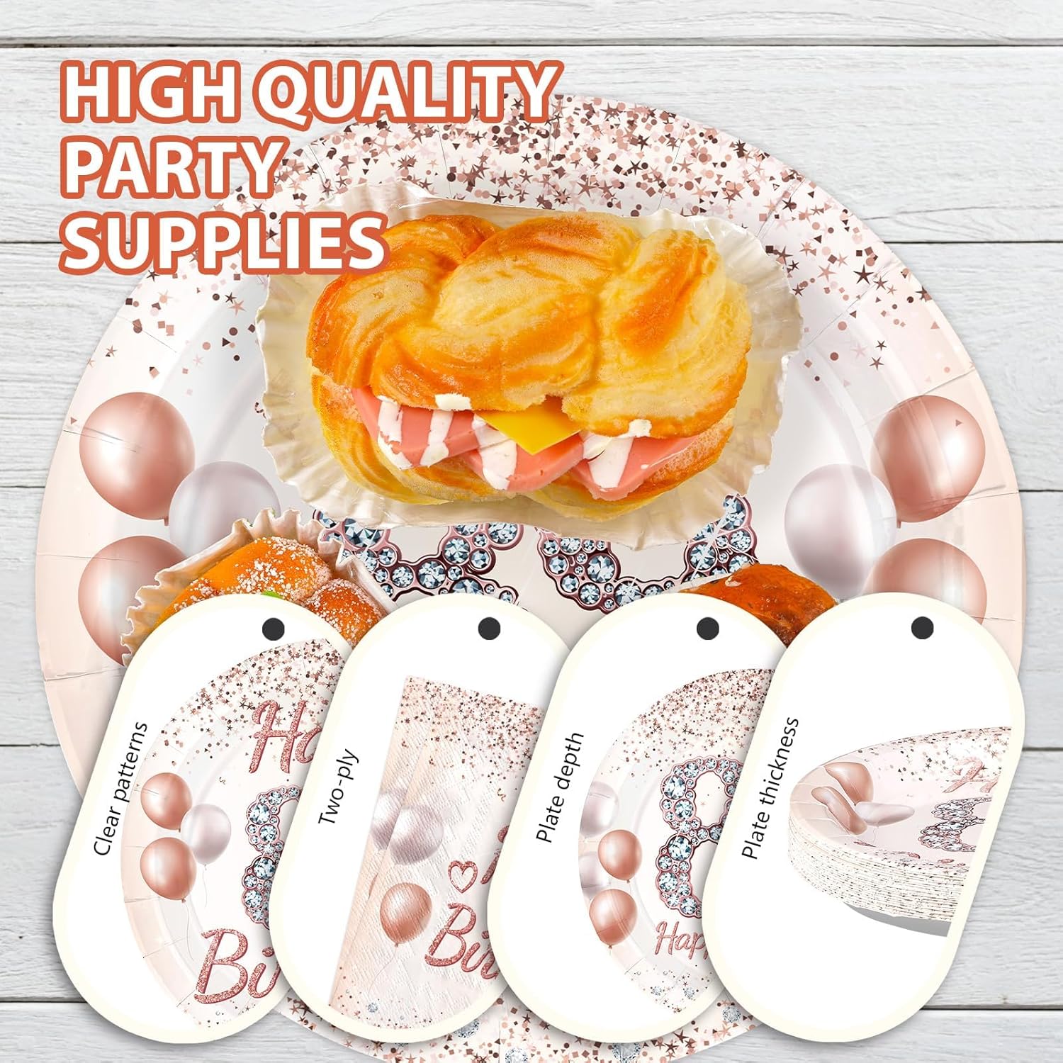 96 Pcs 89th Birthday Party Supplies for Women Rose Gold 89 Years Old Paper Plates and Napkins Tableware Set Disposable 89th Birthday Decorations for Women 89 Years Old Party Serves 24 - Image 6