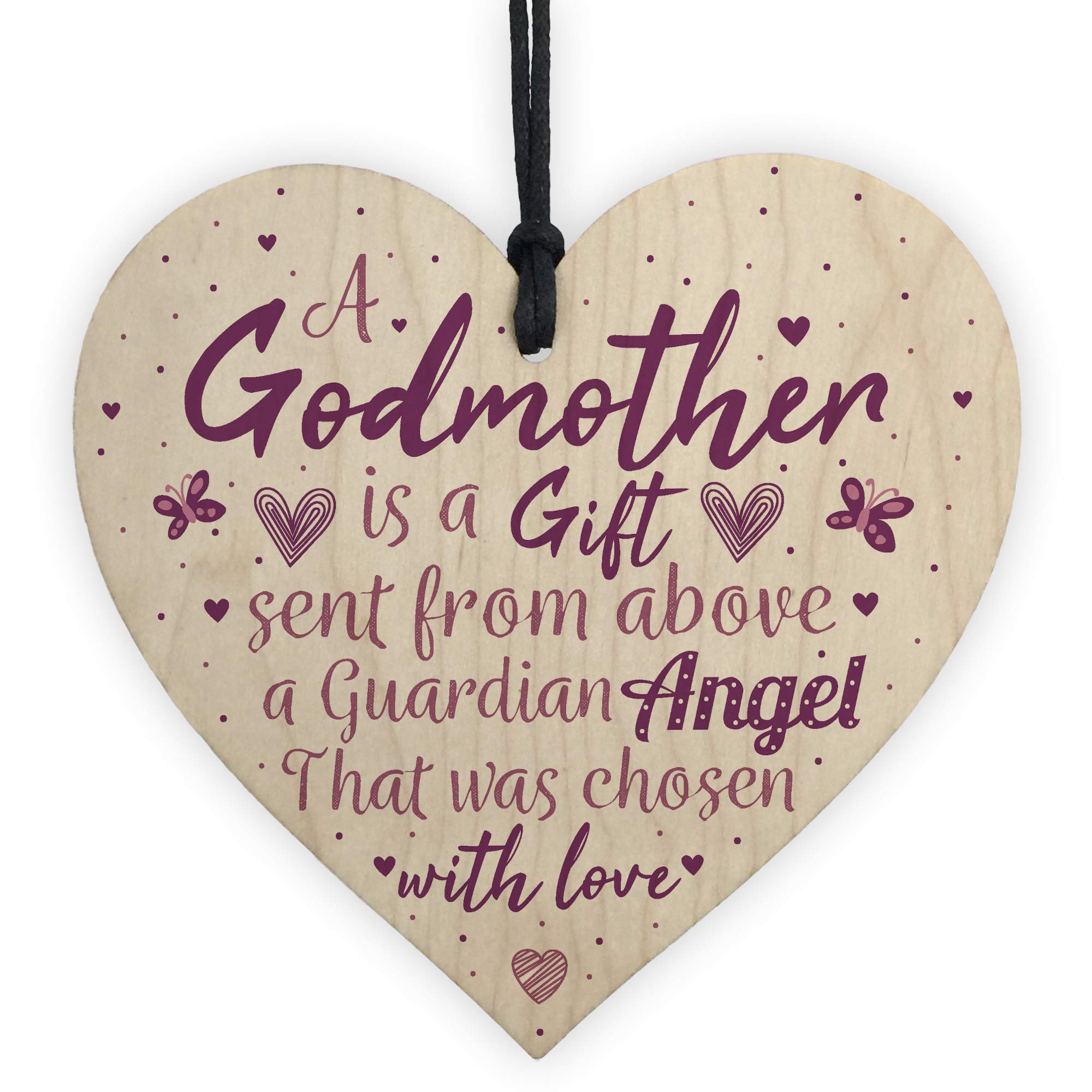 Red Ocean Red|Yellow Thank You Godmother Wooden Heart Godfather Godparent Gift Novelty Christening Card Keepsake