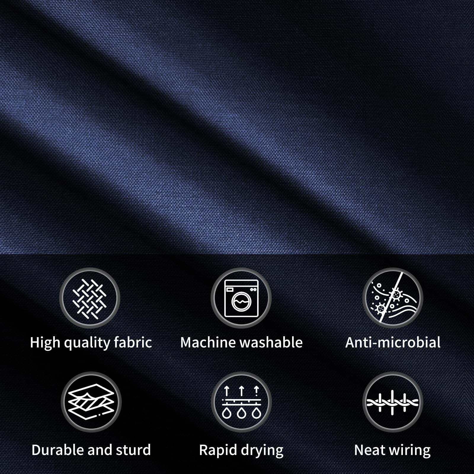 Tenda da doccia in poliestere 180 x 220 cm, anti-muffa per bagno, tenda per vasca da bagno e doccia in tessuto impermeabile e lavabile, con 12 ganci blu navy