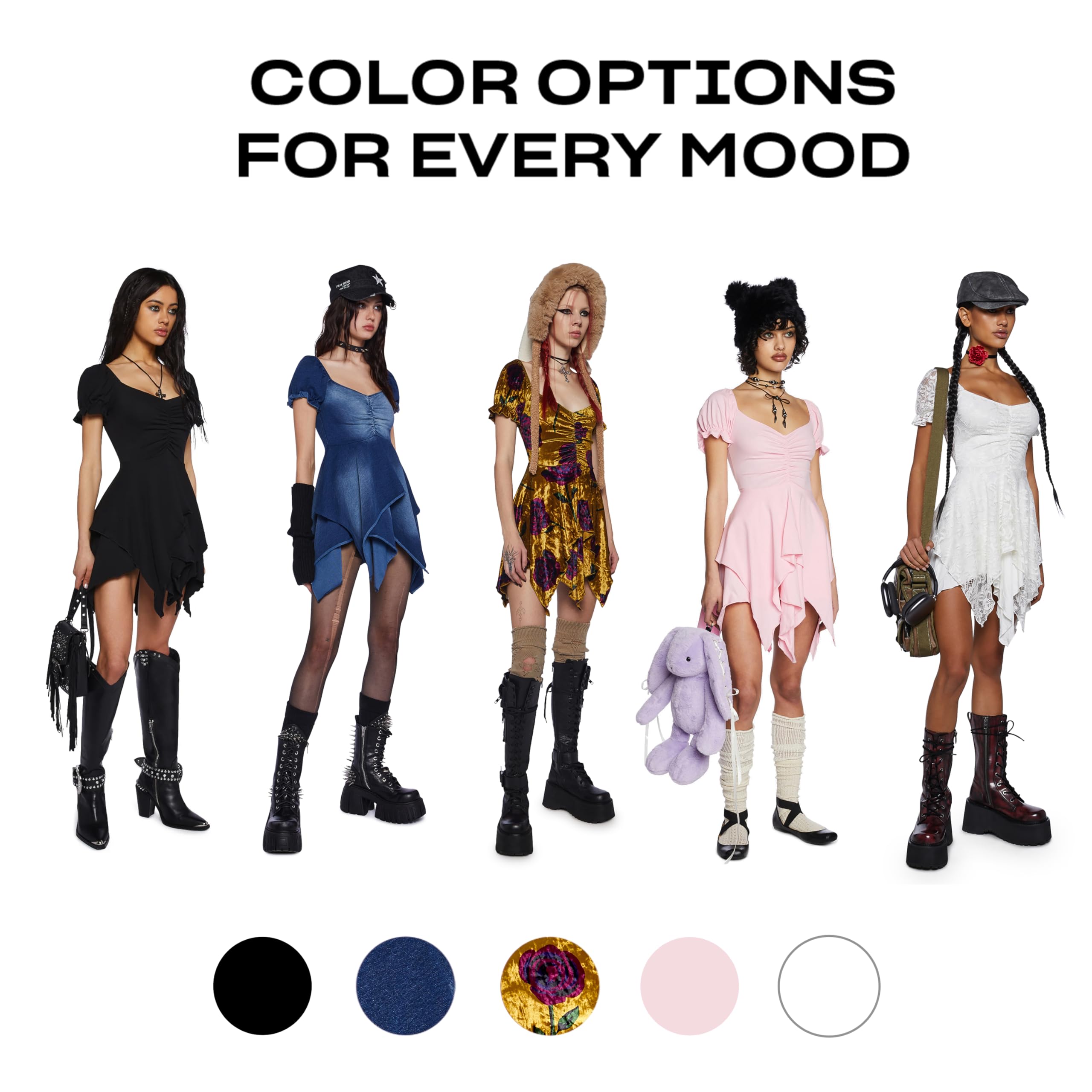 Dolls Kill Chasin' Rainbows Mini Dress by Current Mood – Stretch Jersey Dress, Asymmetrical Handkerchief Hem for Boho Fashion