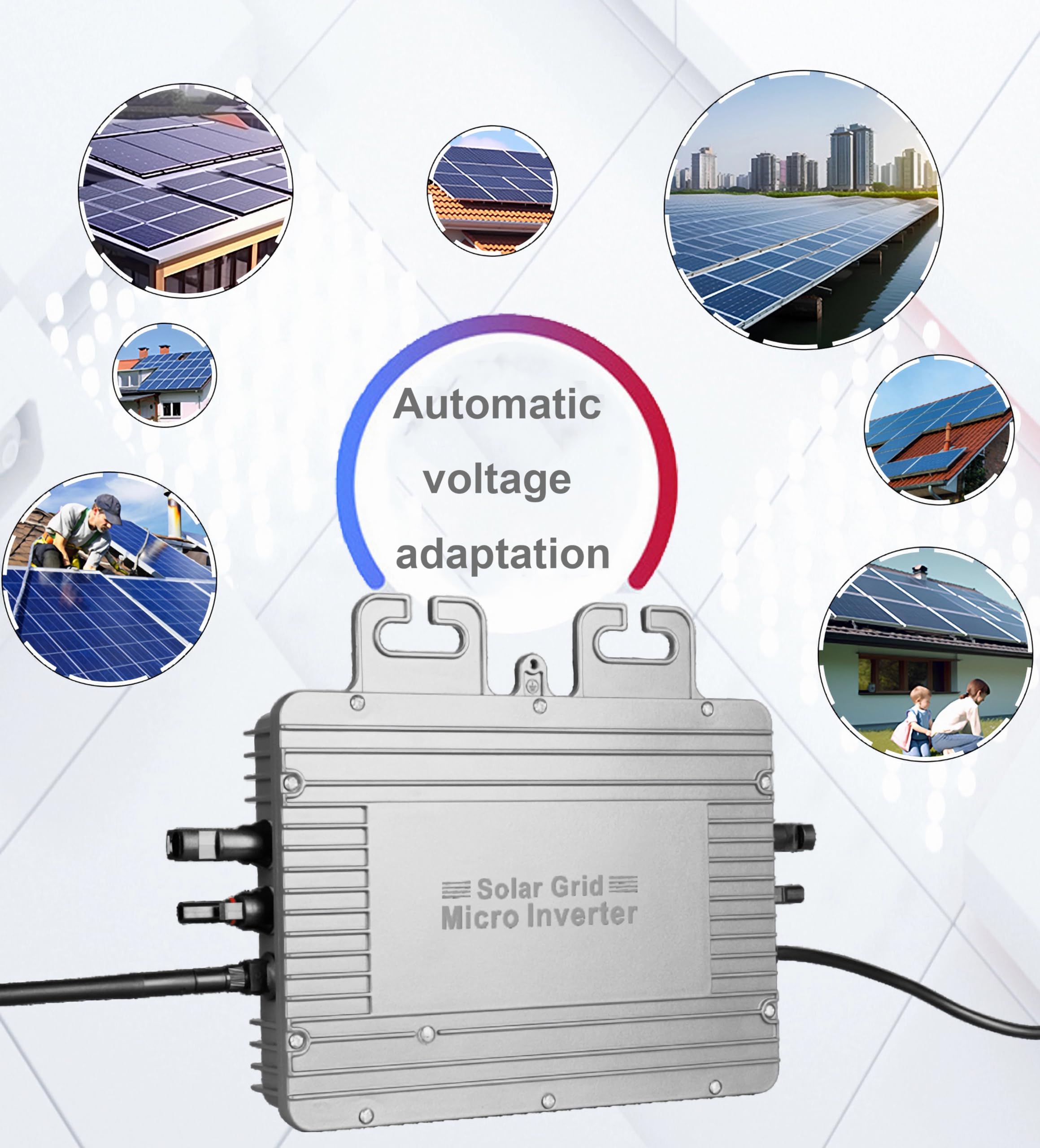 SolaMr Grid Connect Wechselrichter 800W 120V/230V Auto Output Voltage MPPT Grid Connected IP65 mit WiFi und Mobile Phone APP Überwachung für kleine Solaranlagen-MI-Y800W