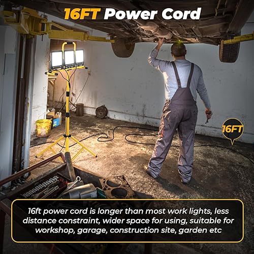 Miniatura 3 de Yaoledly Luces de trabajo de 225 W 22500 lúmenes con soporte, luz de trabajo LED de tres cabezales con interruptor individual, cable de alimentación