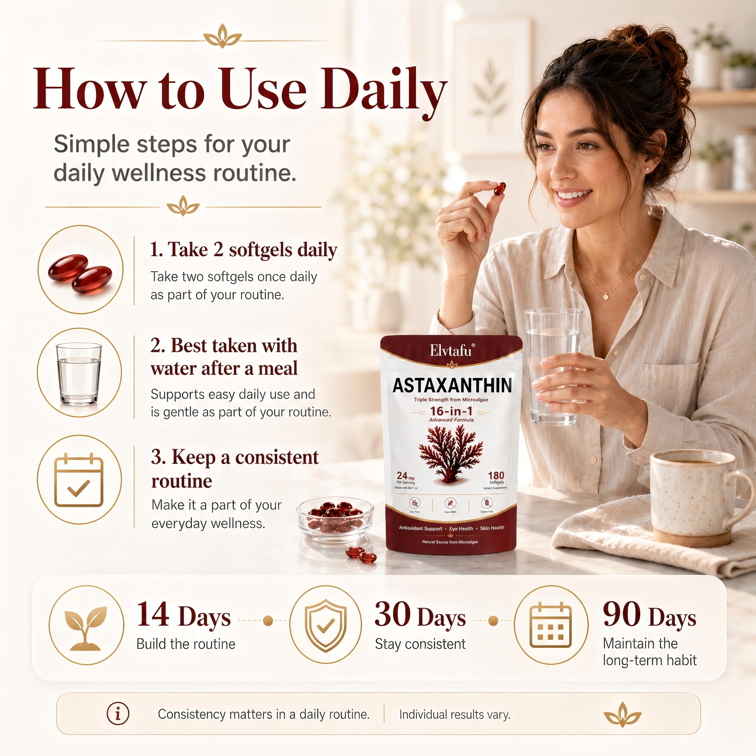 24mg Astaxanthin 16-in-1 Supplements with Zeaxanthin & Lutein Astaxanthin 180 Softgels from Microalgae,Antioxidant Complex with MCT Oil for Skin, Eye, Heart,Support Astaxantina Antioxidant — Amazon image 7