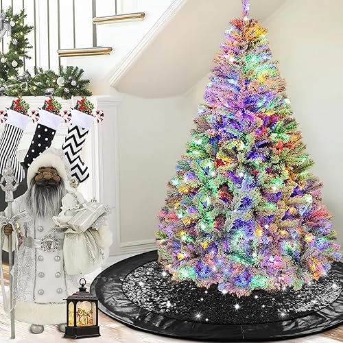 Miniatura 8 de Falda de árbol rosa  48 pulgadas de doble capa de lentejuelas con purpurina para árbol de Navidad de 7 pies, decoraciones de San Valentín  adornos