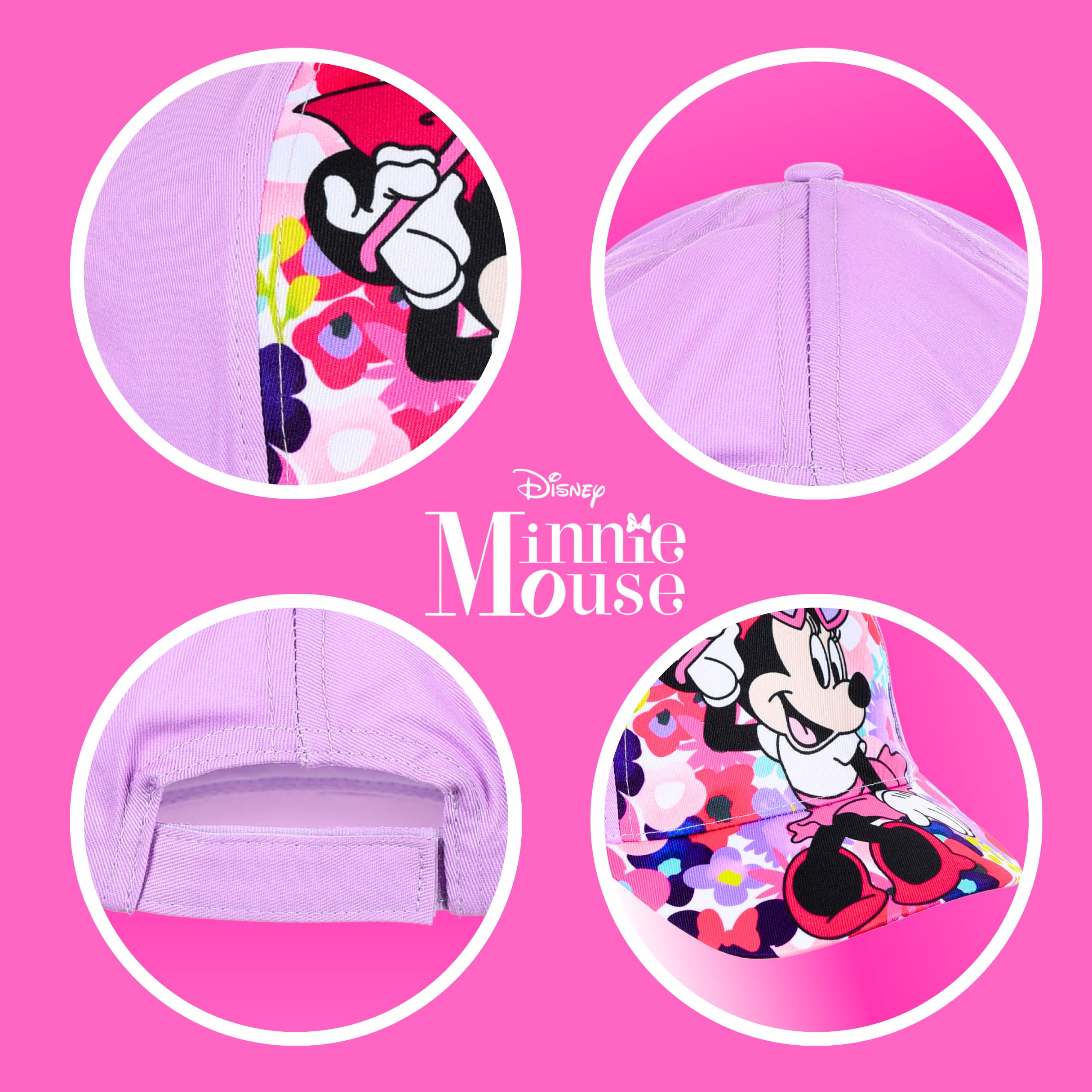Disney Minnie Mouse Gorro para Niñas, Gorra de Béisbol Clásica, Diseño Floral