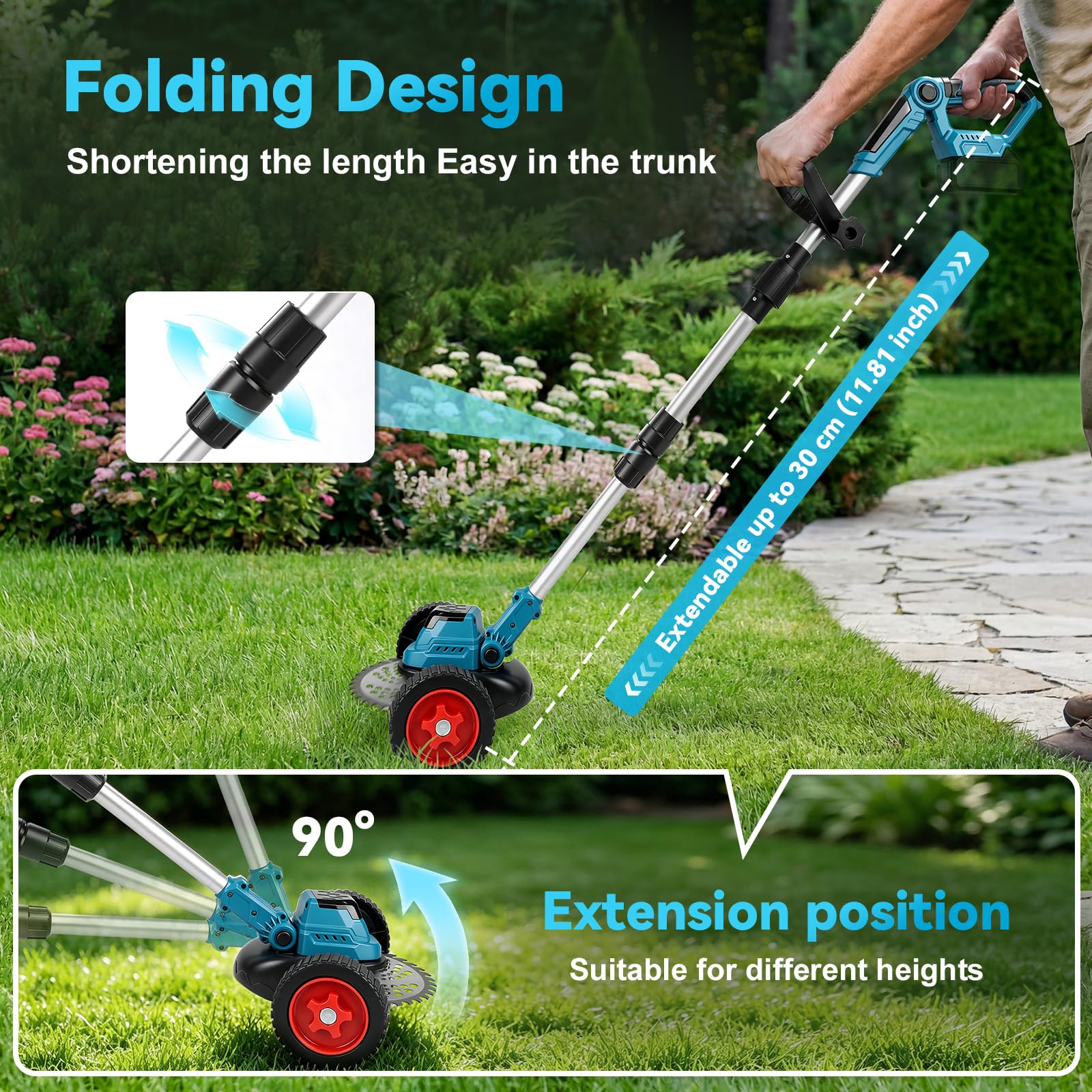 Desbrozadora con Ruedas Cortabordes Inalámbrica Compatible con Makita 18V | Motor sin Escobillas de 1300W, para Césped Jardín Patio