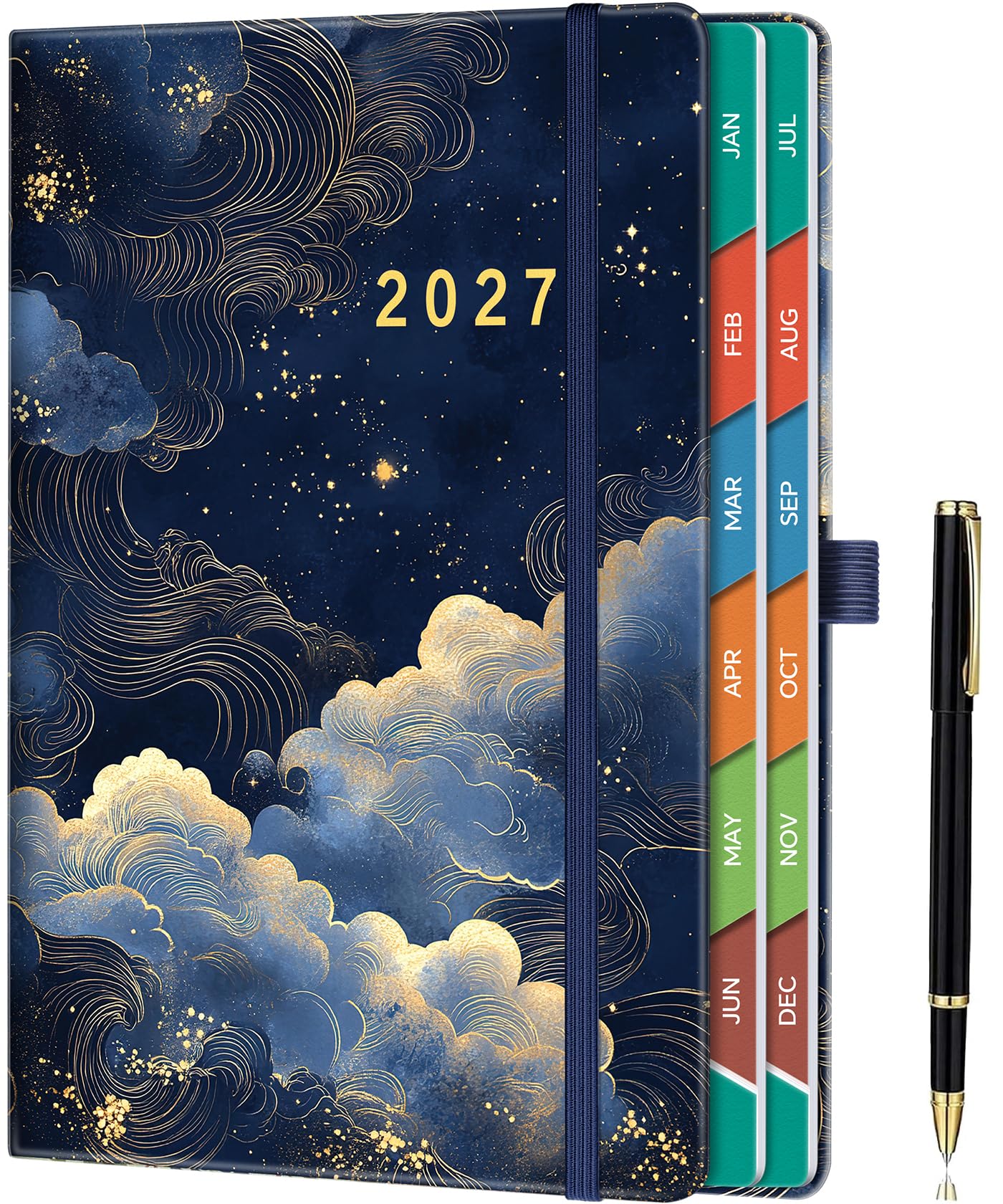 ZXHQ 2027 Diary A5 Page a Day, Jan - Dec, Colorful Tabs, UK Holidays, Inner Pocket, 100 Gsm Paper, Pen Set, Full Year Daily Planner 2027 with Monthly View, 5.9" ร 8.5" - Midnight Clouds
