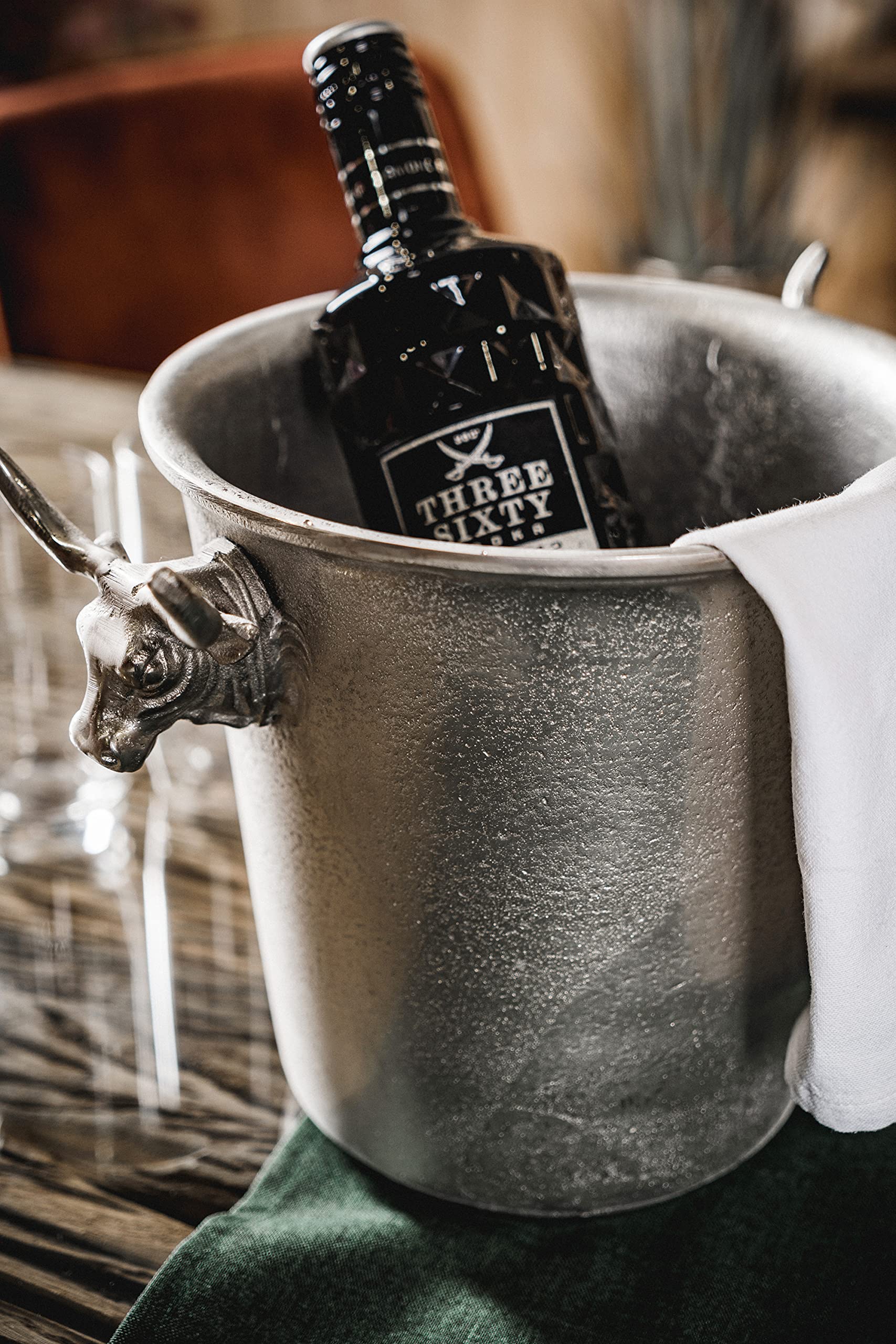 Champagnerkühler Stierkopf, Weinkühler, Flaschenkühler, Sektkühler, Getränkekühler, Aluminium Silber - Kühler für Sekt, Wein und Champagner - 30 cm