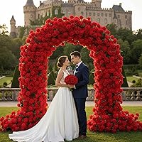 Vista 7 de 50 rosas artificiales, ramo de rosas rojas falsas, rosas rojas de seda artificial con tallos para decoración de flores de boda, día de San Valentín
