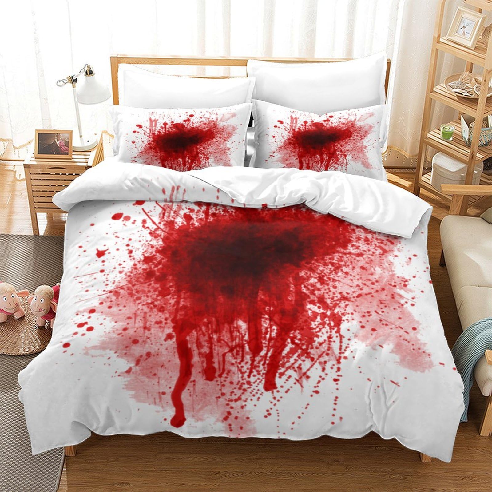 3D Printed Blood Stain Art Duvet Cover Set 3pcs Soft Microfiber Blood Pattern Bedding Set King（220x240cm）