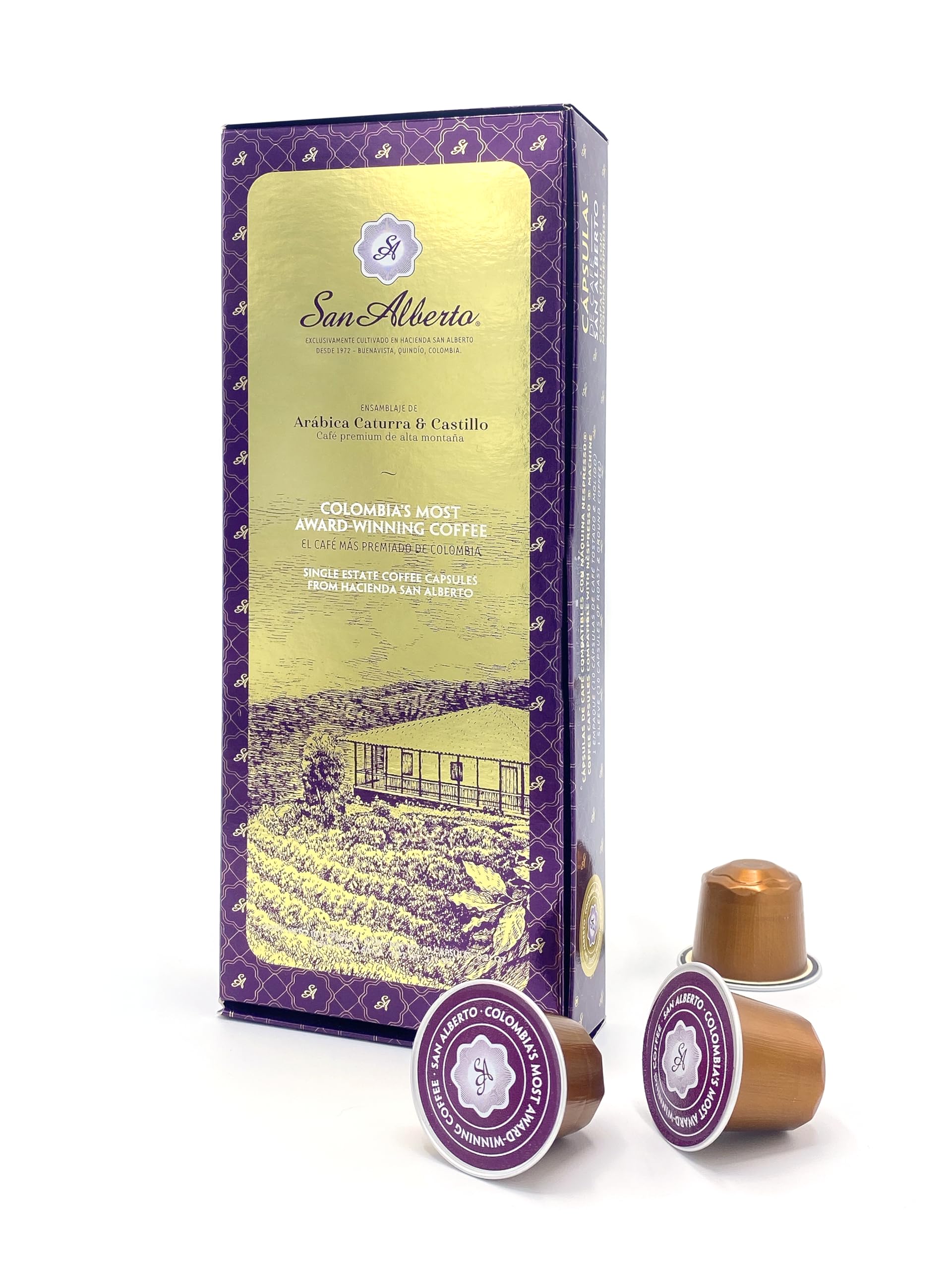 San Alberto Coffee Capsules - 100% Arabica Castillo & Caturra Colombian Coffe with Chocolate & Spices Notes - 10 Coffee Pods