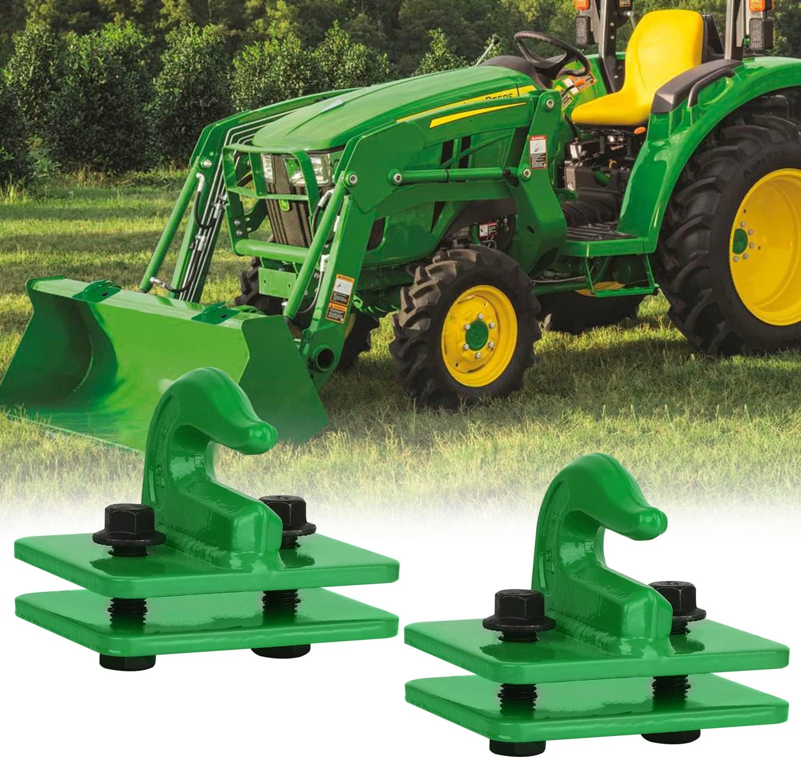 Manste 2Pack 3/8" Tractor Bucket Grab Hook, 17,000lbs Break Strength Grab Hooks with Grade 70 Forged Steel Tow Hook Bolt On Grab Hook for Tractor Bucket, RV, UTV, Truck and More (Green)