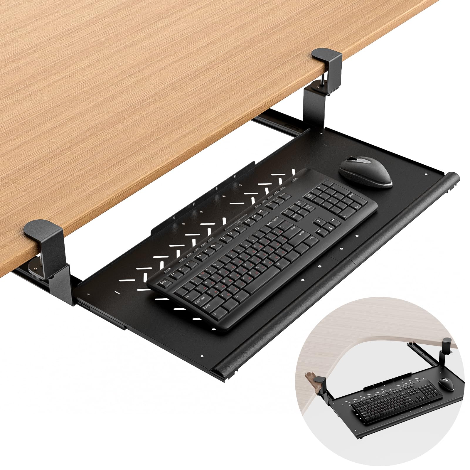 Photo 1 of Strifuture Keyboard Tray Under Desk - Full Metal Slide Out Holder, Rust-Resistant & Scratch-Proof, 26x13" Tray, Double C-Clamps for L Shape/Regular Desks, Standing/Sitting Workstation(Black-A)