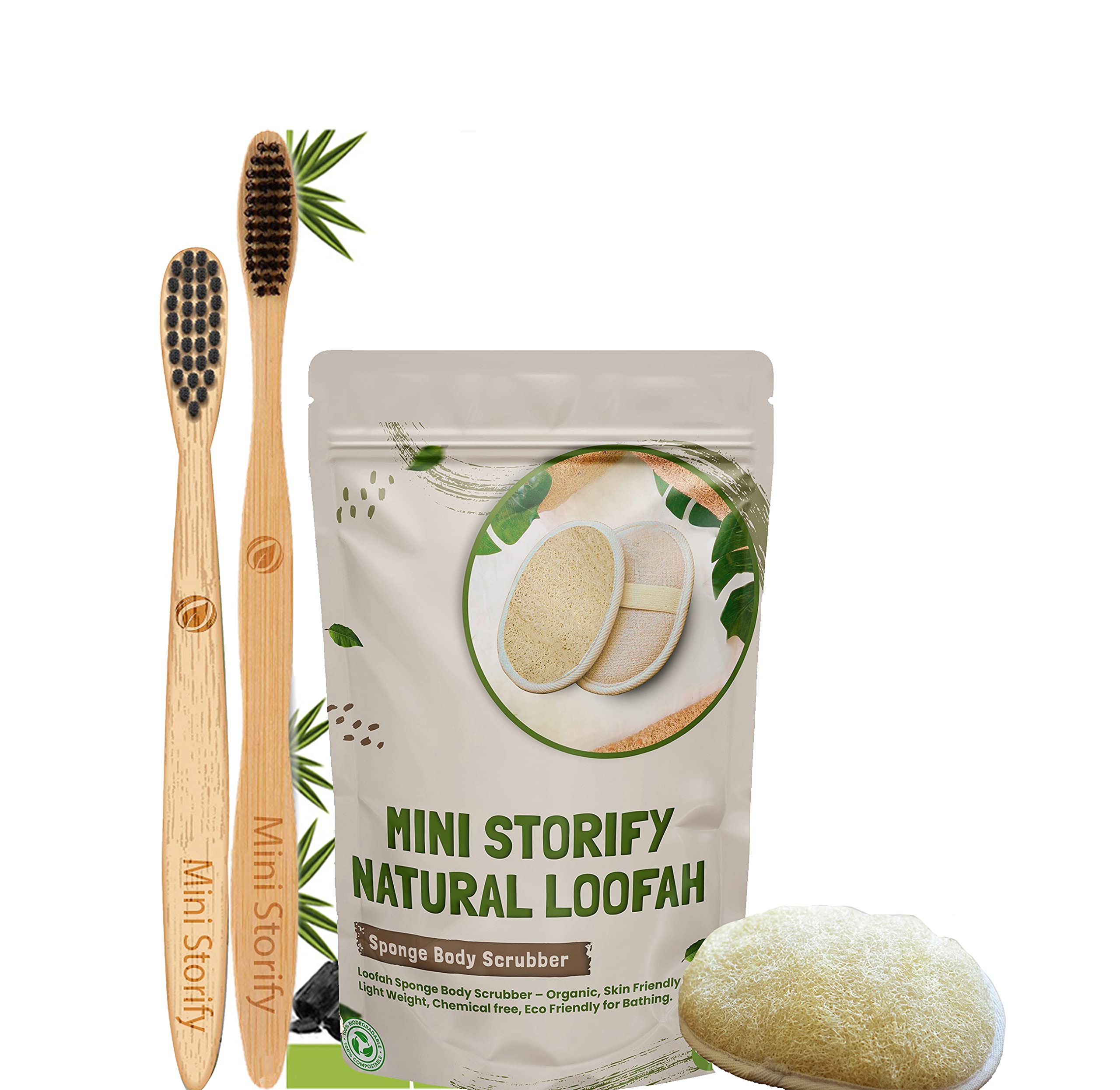Mini Storify Truly Organic Kids 1 Bamboo Adult Toothbrush,1 Bamboo Kids Toothbrush and 1 Oval Loofah Body Scrubber Combo Pack - Charcoal Soft Bristles, Natural, Oral Cleaning Bathing (Set of 3) (B09FHKCZRM) Amazon Price History, Amazon Price Tracker