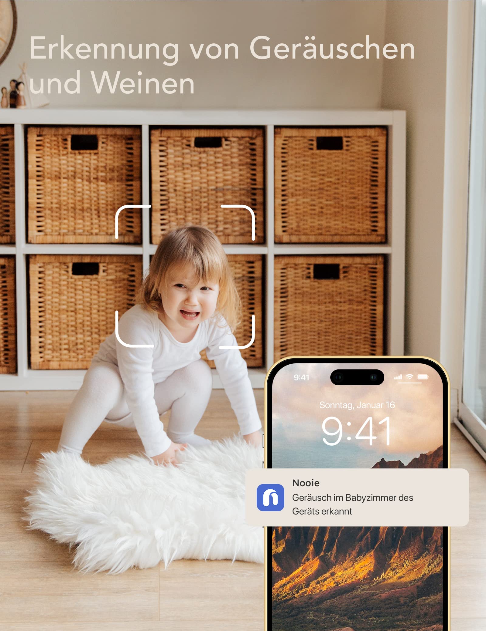 nooie Baby Monitor, Babyphone mit Kamera WLAN, Baby Kamera mit APP und Handy Verbindung, 1080P Nachtsicht, Bewegungs und Cry Detection Alexa kompatibel, Bewegungs Geräuscherkennung