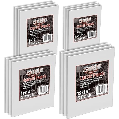 SoHo Artist Cotton Canvas All Media Panels Bundle - 12 Canvas Panels...