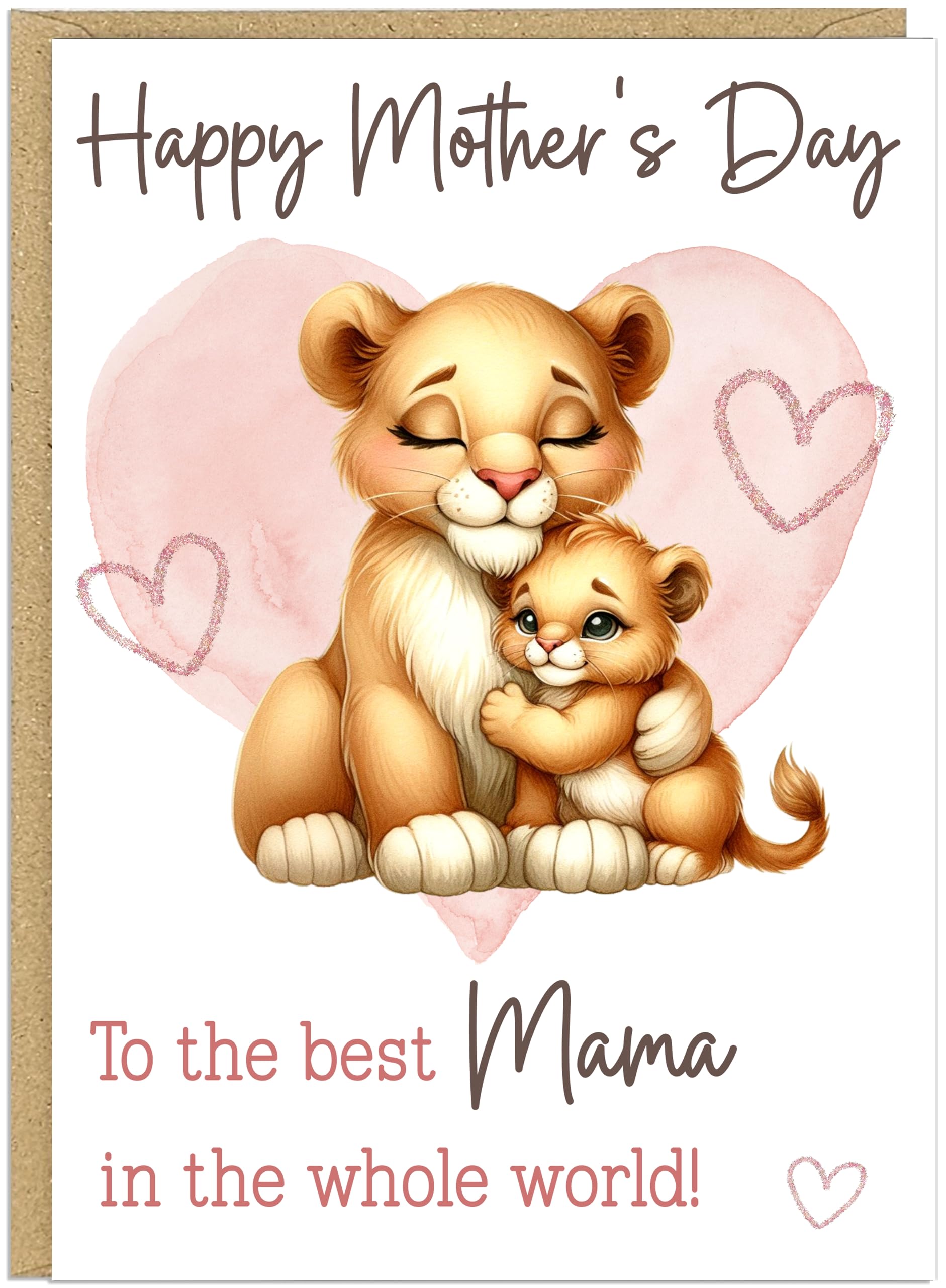 Personalised Happy Mother's Day Greeting Cards Custom Own Name For Mummy Mum Grandma Nanny Nan Best in World Cute Heart Animal Designs in A5 (Lions)