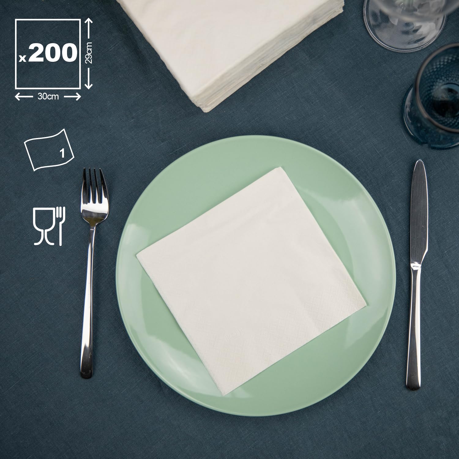 Renova - Servilletas Renovagreen, 200 Servilletas Papel Reciclado, Etiqueta Ecológica Europea, Tamaño Estándar