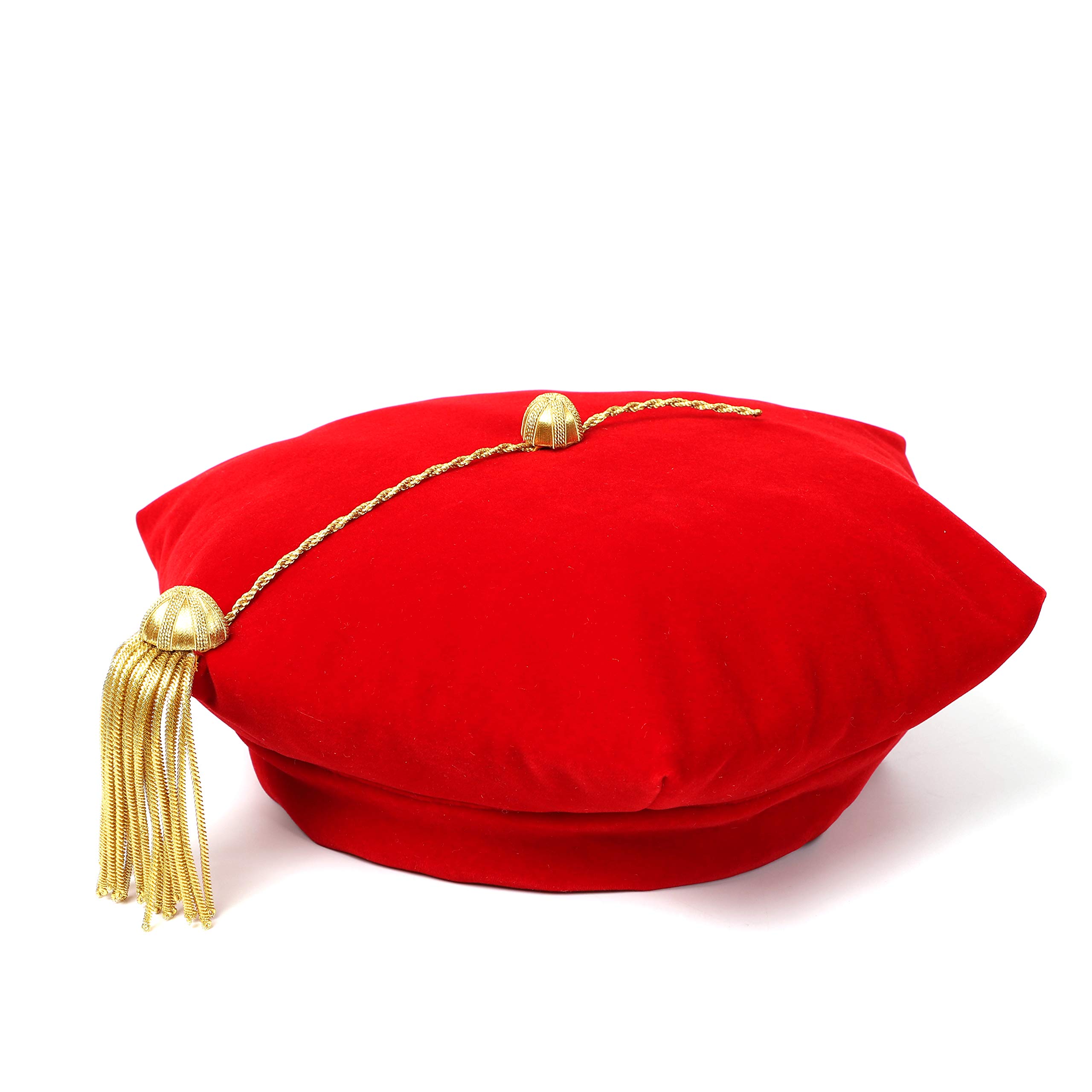 FtyFty Graduation Doctoral Tam Red Velvet 6 Sided with Gold Bullion Tassel (Red 6 Sides)