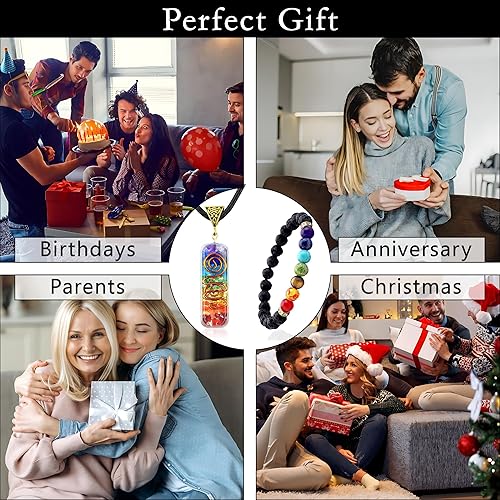 Miniatura 4 de 7 Chakra Necklace and Bracelet Set for women & men Orgone Healing Pendant with Adjustable Cord – Chakra Necklace and bracelet jewelry set for