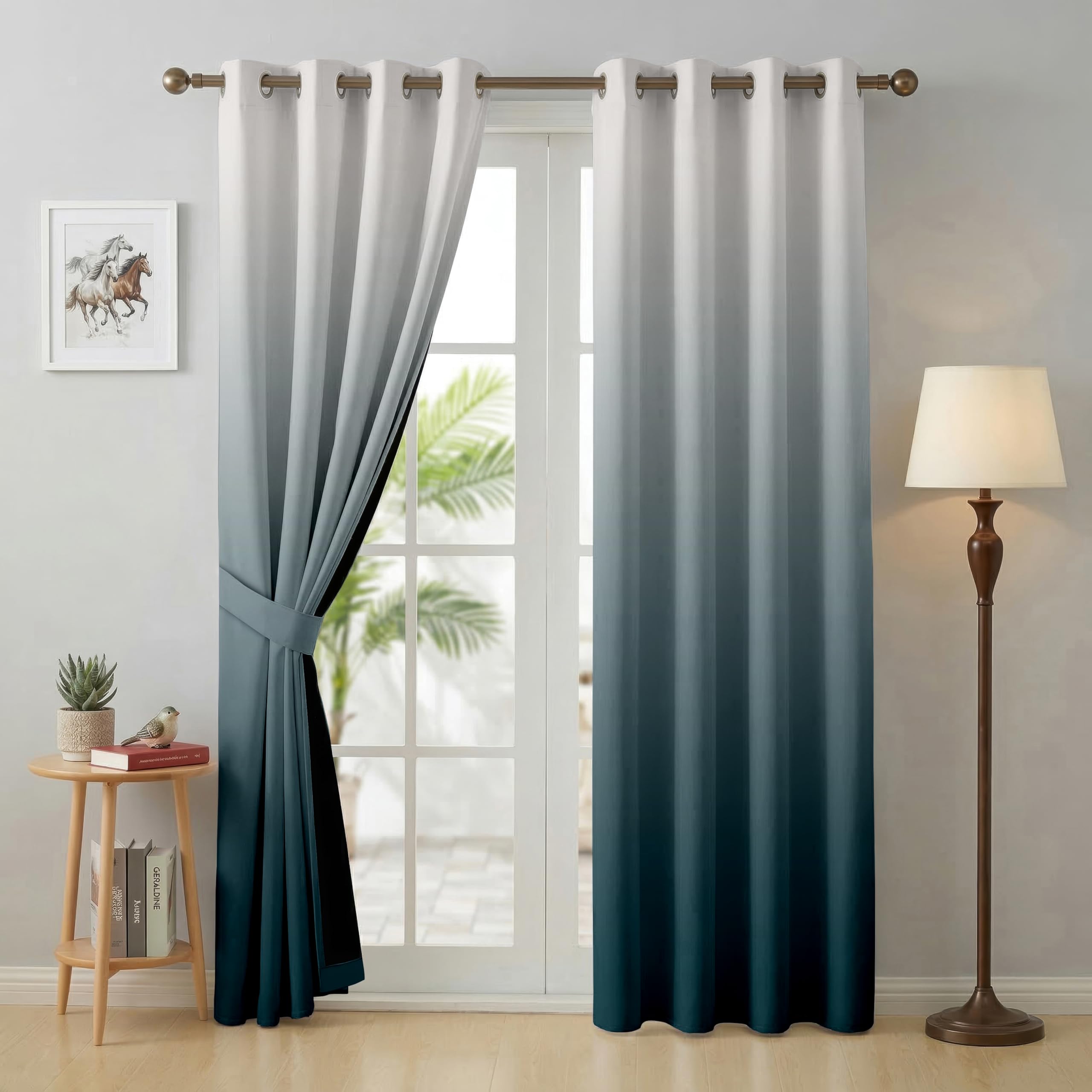 Story@Home Blackout Door Curtains 7 Feet Long Set of 2 | Gradient Printed | Room Darkening Curtain | Ombre Curtains | Curtains for Living Room | (118 x 215 cm, Cyan Blue & Light Grey)-picture-25