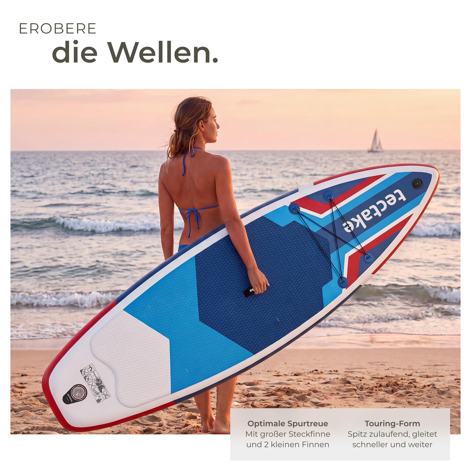 tectake® Stand-Up Paddle Board, 320 cm, aufblasbar, Kajak-Sitz, rutschfest