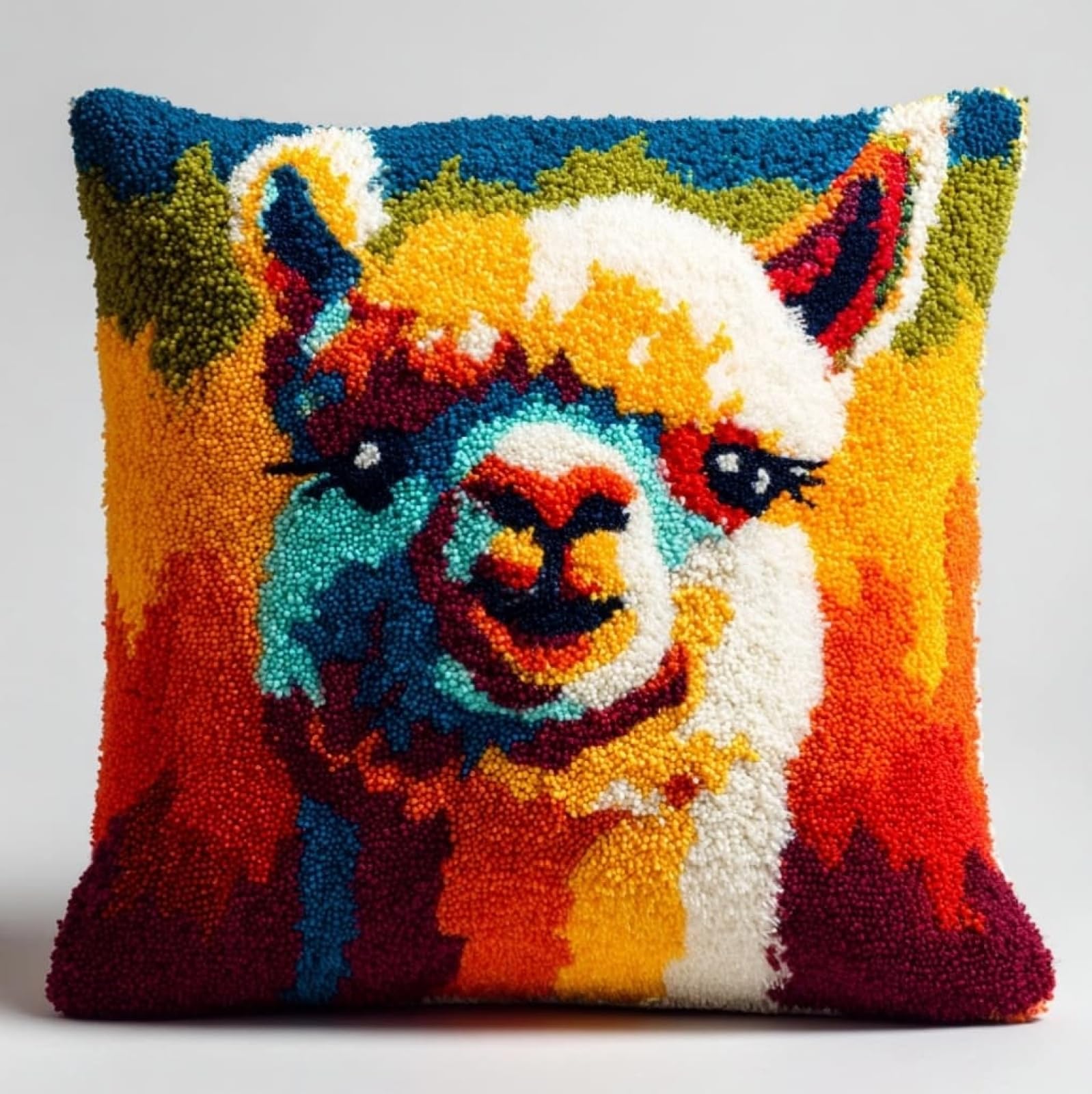 AxiangziK Latch Hook Pillow Kit for Adults,Animal Alpaca Latch Hook Cushion Kits 17X17Inch,DIY Needlework Pillow Cover Sofa Cushion Rug Making