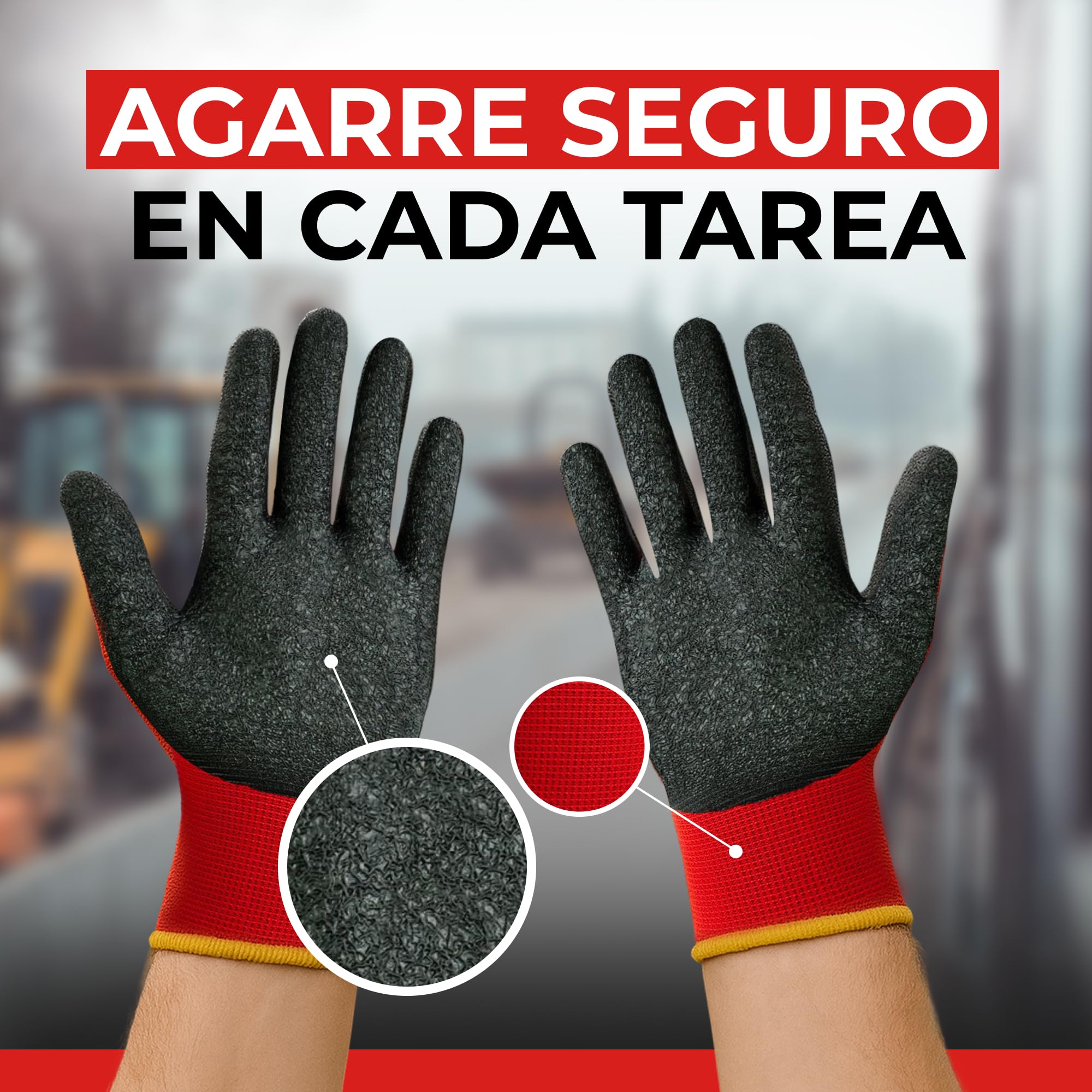 12 Pares Guantes de Trabajo Hombre Resistentes a la Abrasión - Guantes de Jardinería y Montaje con Revestimiento de Látex - Guantes de Protección para Taller Mecánico - Talla 9-L