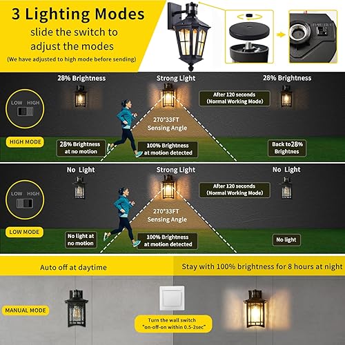 Miniatura 3 de Luces de pared con sensor de movimiento para exteriores, color blanco, del atardecer al amanecer, antioxidantes e impermeables, para porche, patio