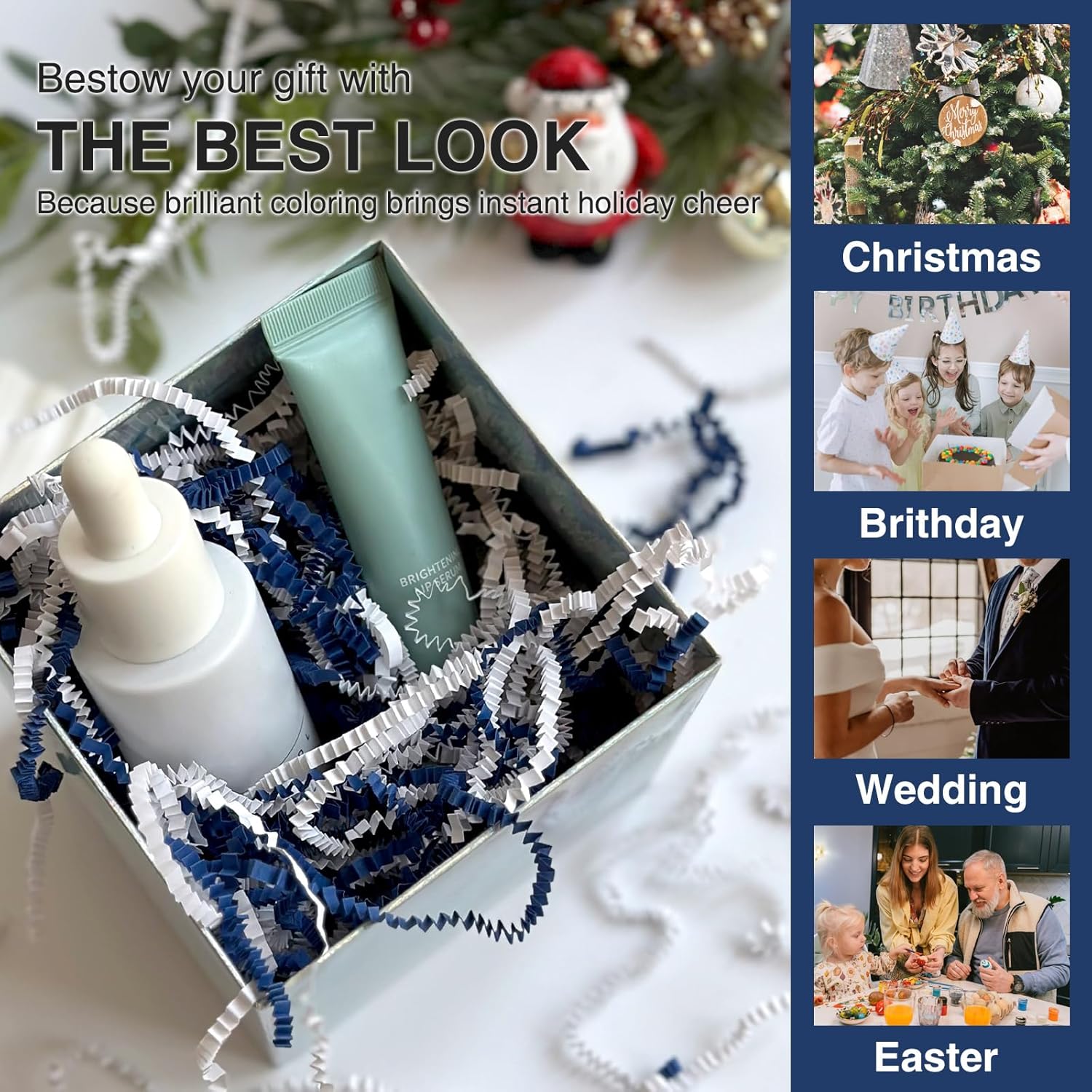 1LB Crinkle Cut Paper Shred Filler for Gift Box Bag and Basket On Holidays (Blue & White) - Image 5