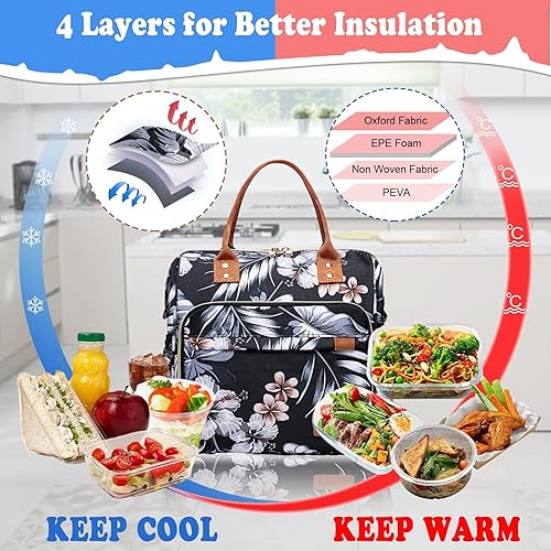 Miniatura 8 de TuErCao Lonchera aislada para mujeres, bolsas de almuerzo para mujer, bolsa de almuerzo reutilizable para adultos, bolsa de mano