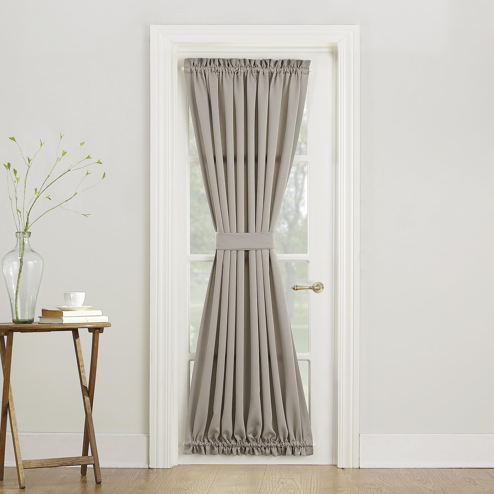 Sun Zero Barrow Energy Efficient Rod Pocket Door Curtain Panel, 54" x 72", Stone