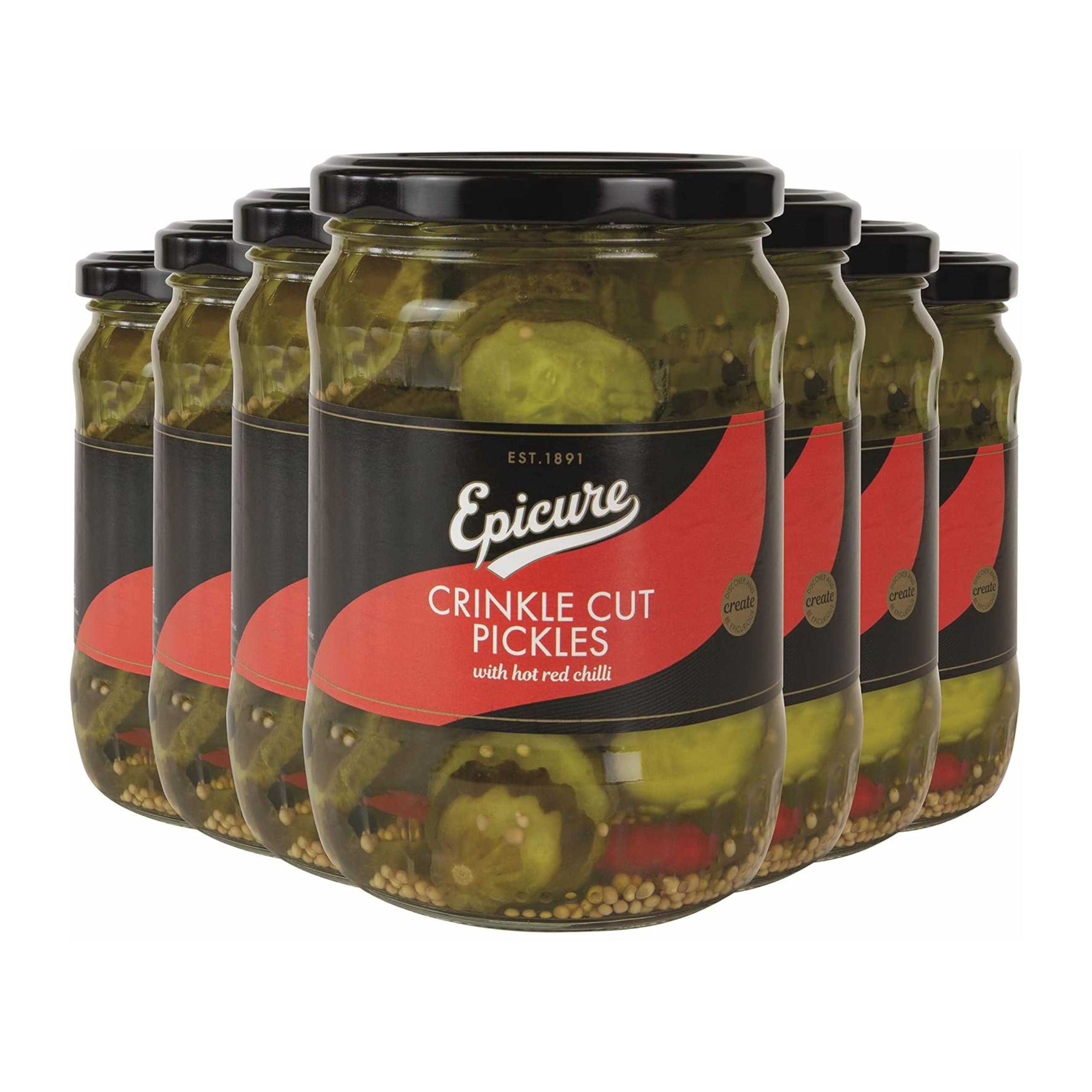 Epicure Crinkle Cut Pickles, Chilli Great Taste Award Winner 2022, 530 g (Pack of 6)