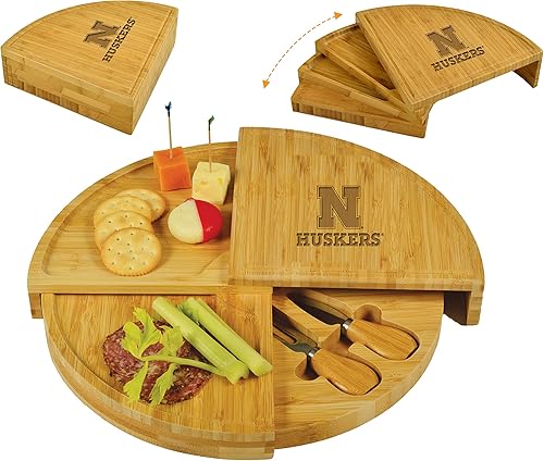 Miniatura 1 de NCAA Nebraska Cornhuskers - Tabla de quesos patentada giratoria de varios niveles con licencia oficial de 14 pulgadas de diámetro Picnic at Ascot