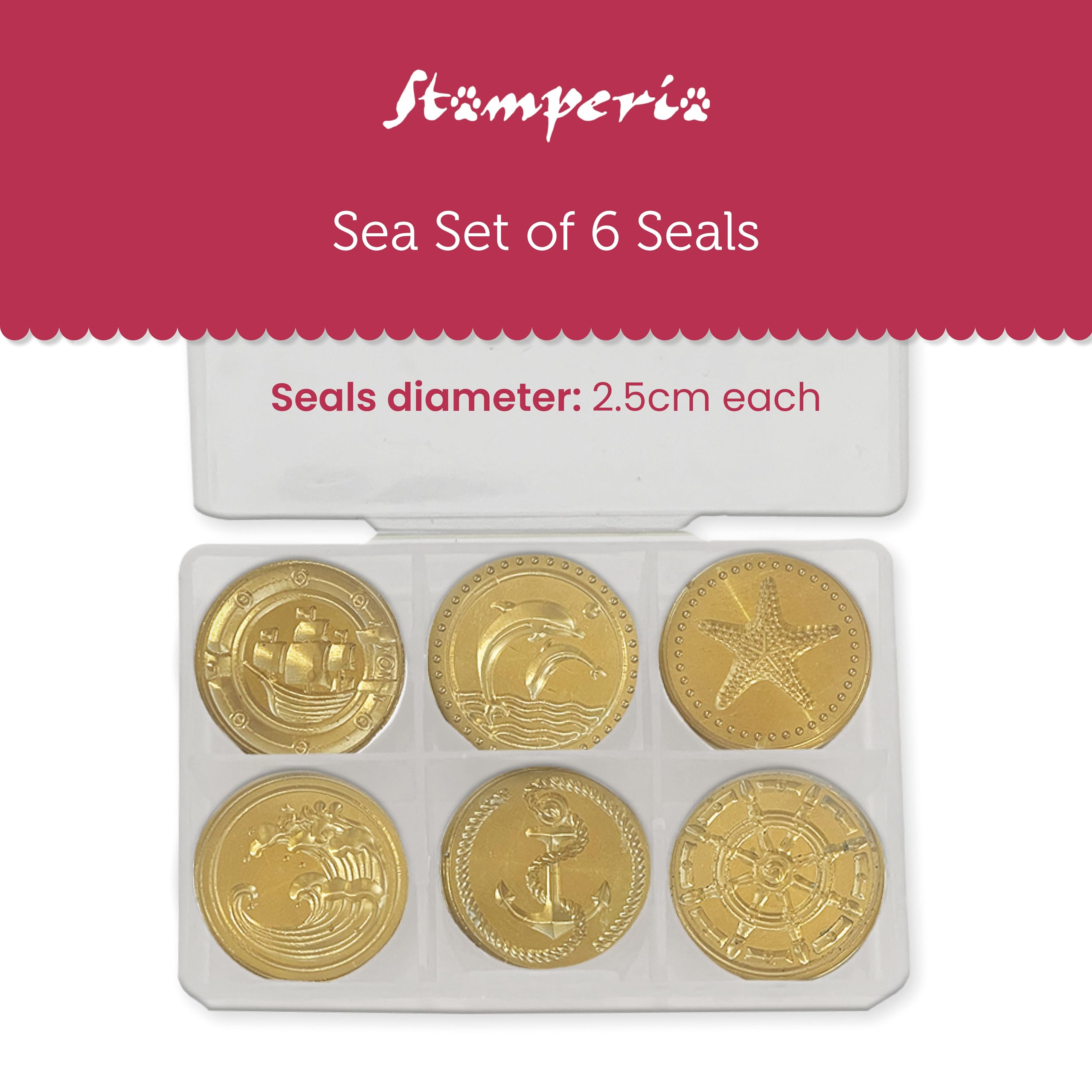 Stamperia - Set of Seals for Scrapbooking, Albums, Card Making, Bullet Journalling and More, Perfect for Personalised Stamping, Crafts, and Gifting (Silent Sea) (6 Seals) (dia. 2.5cm)