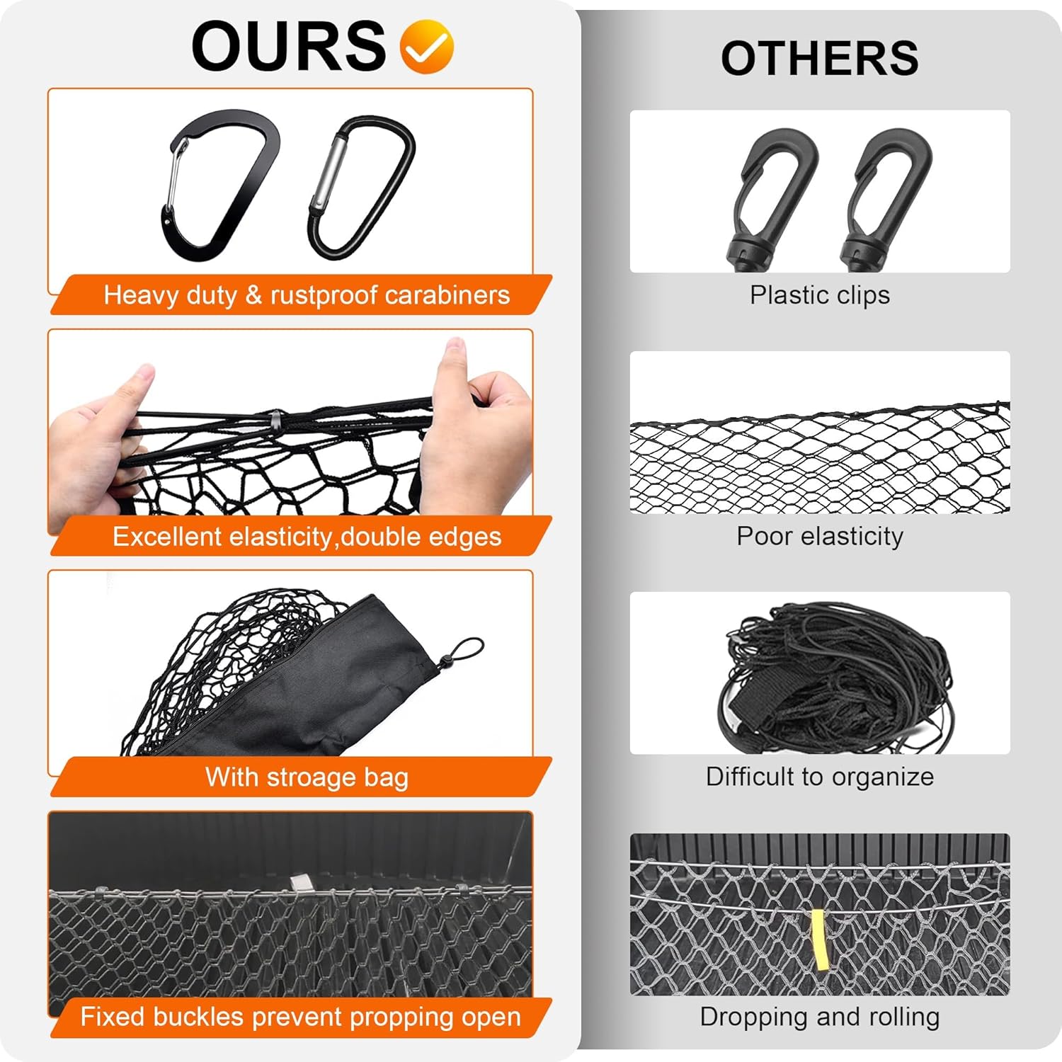 Truck Bed Cargo Net for Ford F150 2015-2024 2025, Envelope Style Pickup Cargo Net with Storage Bag, Heavy Duty Elastic Mesh Organizer with Carabiners, Secures Groceries & Gear