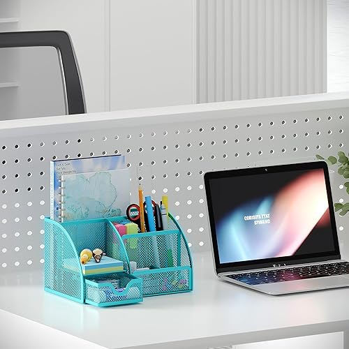 Miniatura 5 de EasyPAG Organizador de escritorio de malla con cajón multifuncional para bolígrafos, organizador de papelería para suministros escolares de oficina,