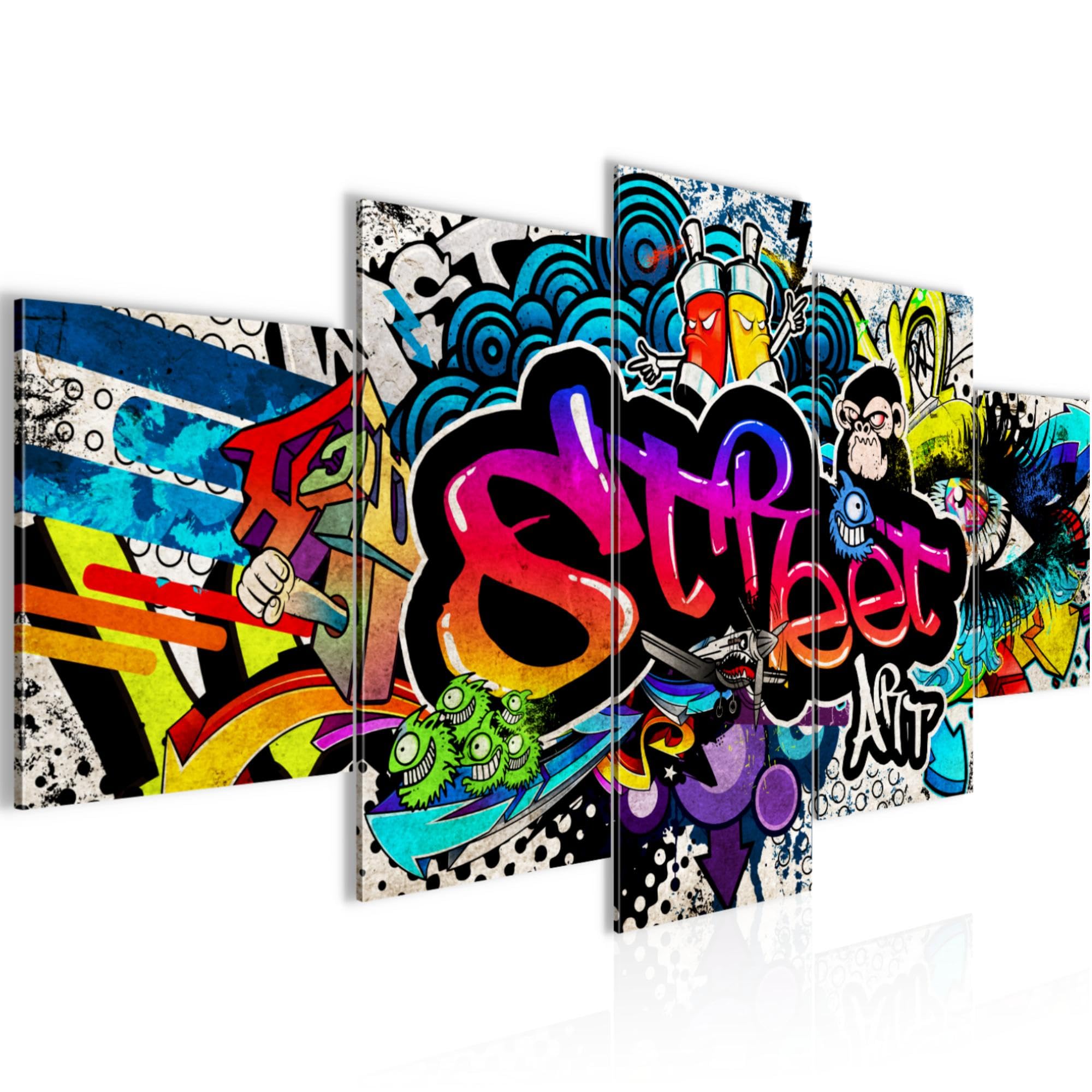 Runa Art - Bilder Graffiti 200 x 100 cm 5 Teilig XXL Wanddekoration Design Bunt 004551b