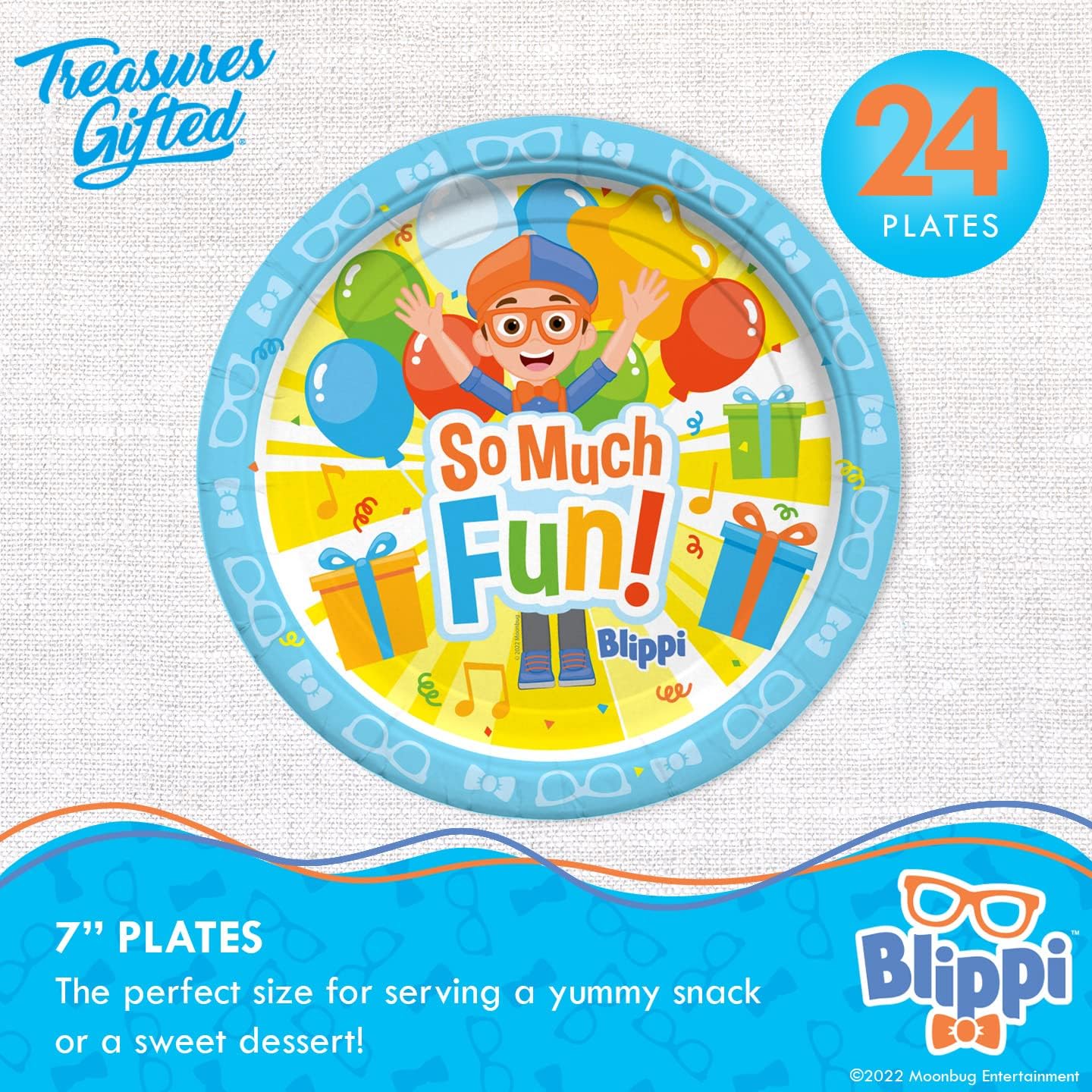 Treasures Gifted Officially Licensed Blippi Birthday Decorations - 7in Dessert Plates 24ct - Blippi Party Supplies - Disposable Paper Plates for Parties - Image 2